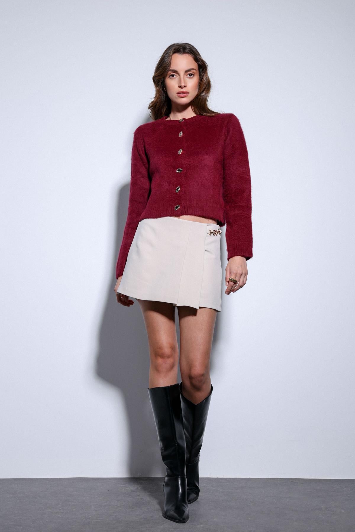 Antioch-Taş Pileli Zincir Detaylı şort Etek-Etek-4-Milagron.com