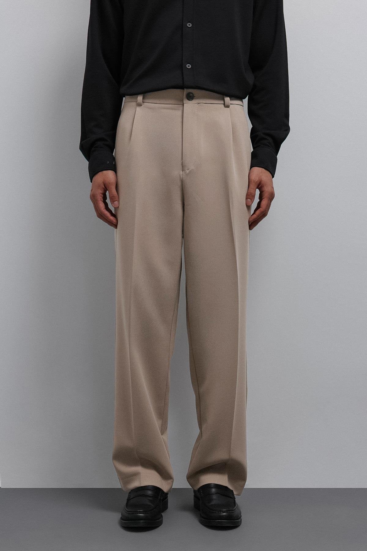 Antioch-Taş Relax Fit Baggy Pilili Erkek Pantolon-Kumaş Pantolon-2-Milagron.com