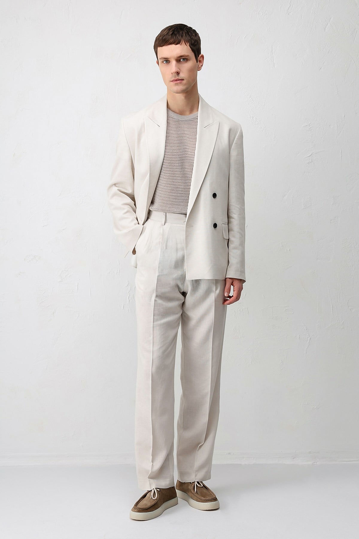 Antioch Taş Relax Fit Keten Karışımlı Erkek Blazer Ceket