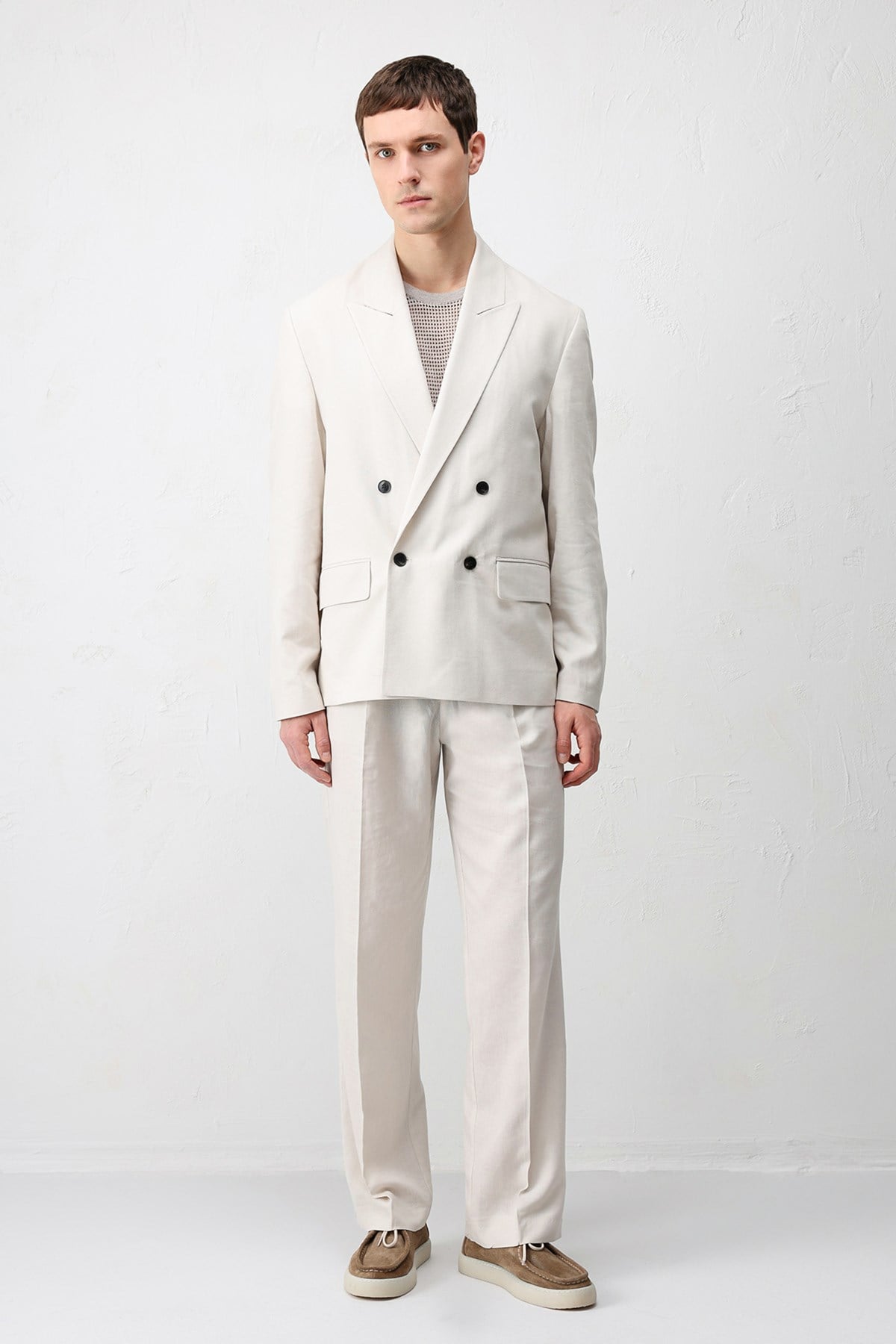 Antioch Taş Relax Fit Keten Karışımlı Erkek Blazer Ceket