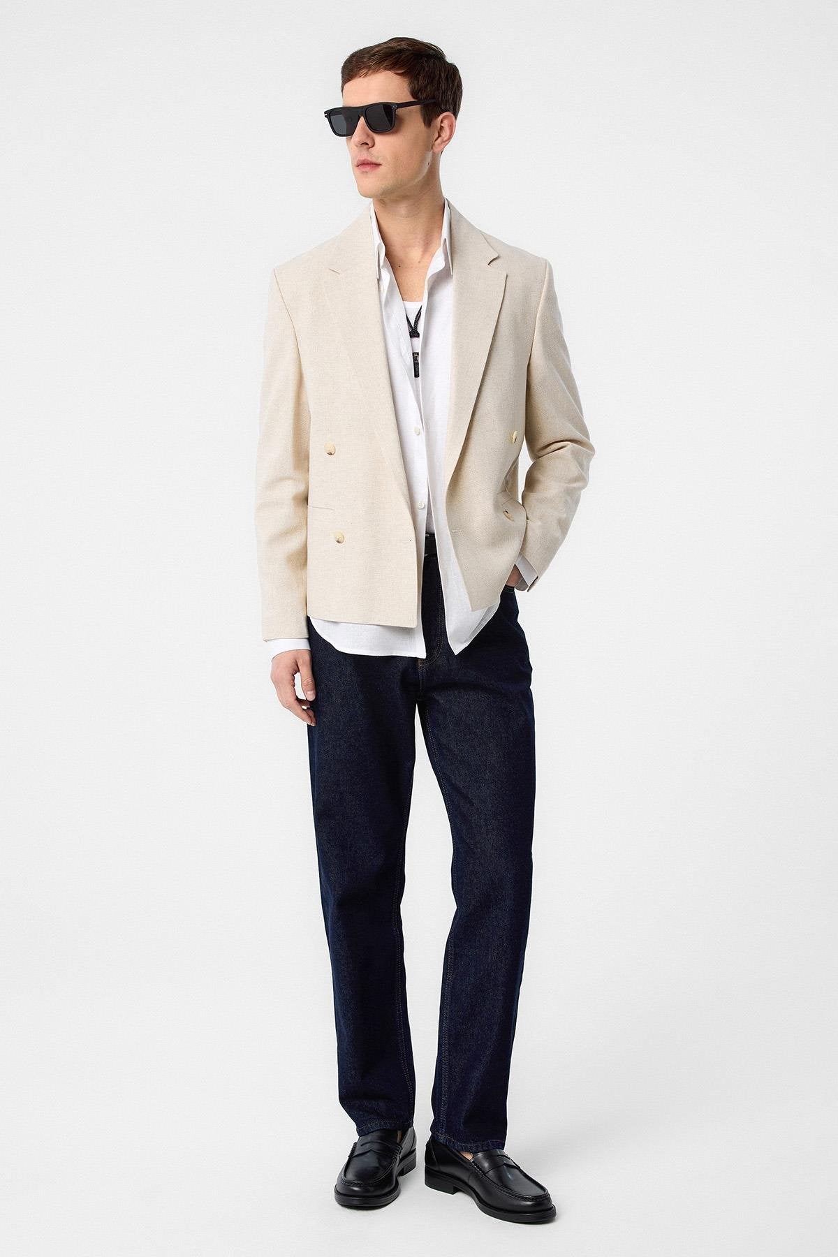Antioch-Taş Relax Fit Kruvaze Crop Erkek Blazer Ceket-Blazer Ceket-3-Milagron.com