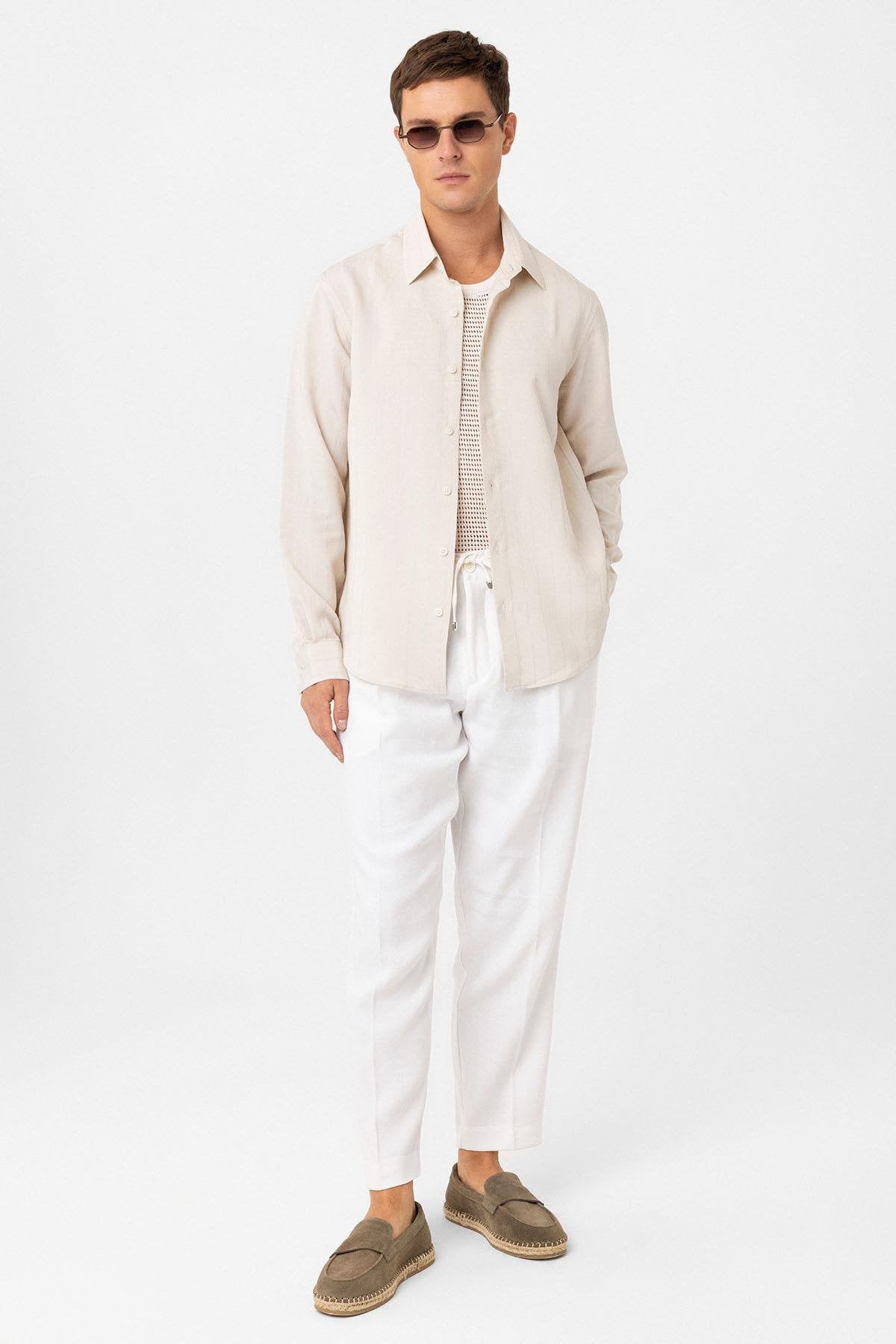 Antioch-Taş Relax Fit çizgili Erkek Gömlek-Gömlek-2-Milagron.com