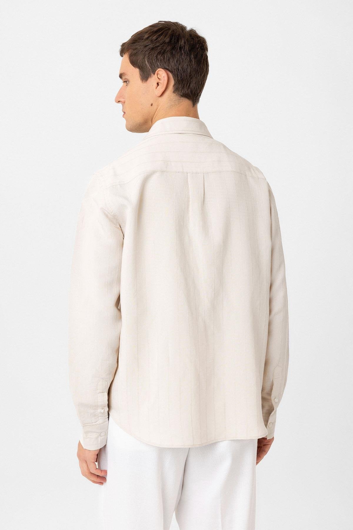 Antioch-Taş Relax Fit çizgili Erkek Gömlek-Gömlek-4-Milagron.com