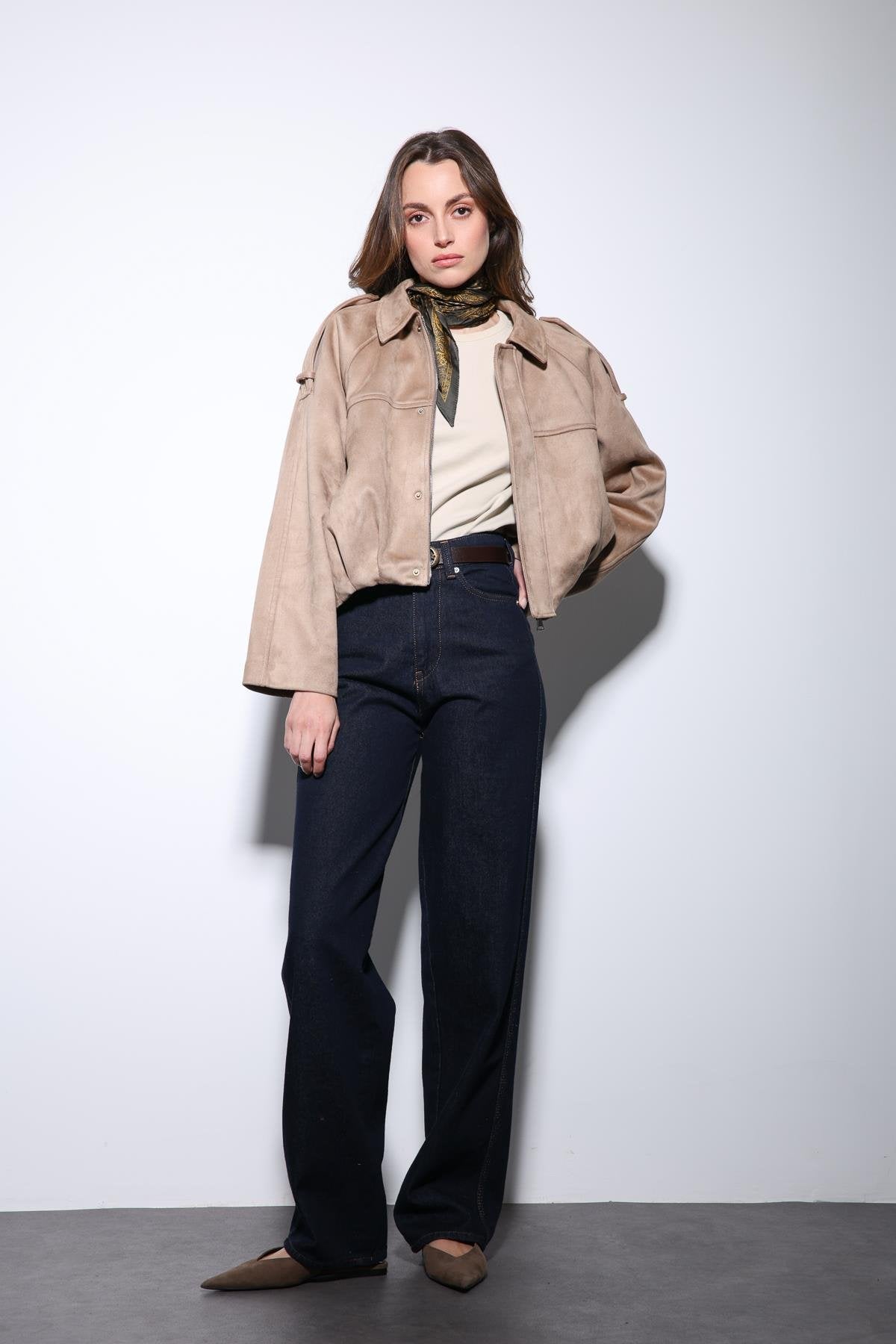 Antioch-Taş Süet Görünümlü Bomber Kadın Mont-Mont-2-Milagron.com