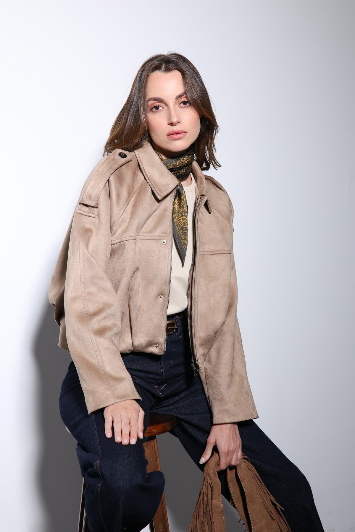 Antioch-Taş Süet Görünümlü Bomber Kadın Mont-Mont-3-Milagron.com