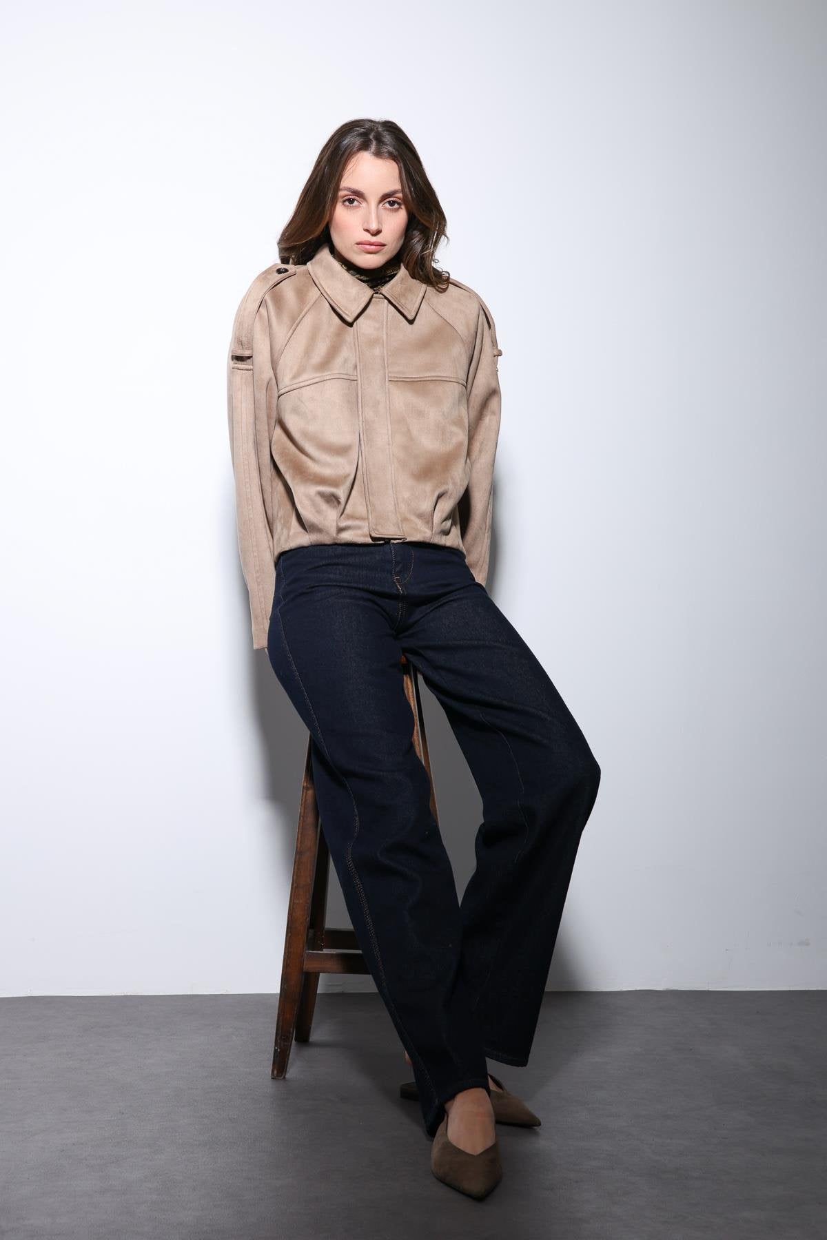 Antioch-Taş Süet Görünümlü Bomber Kadın Mont-Mont-4-Milagron.com