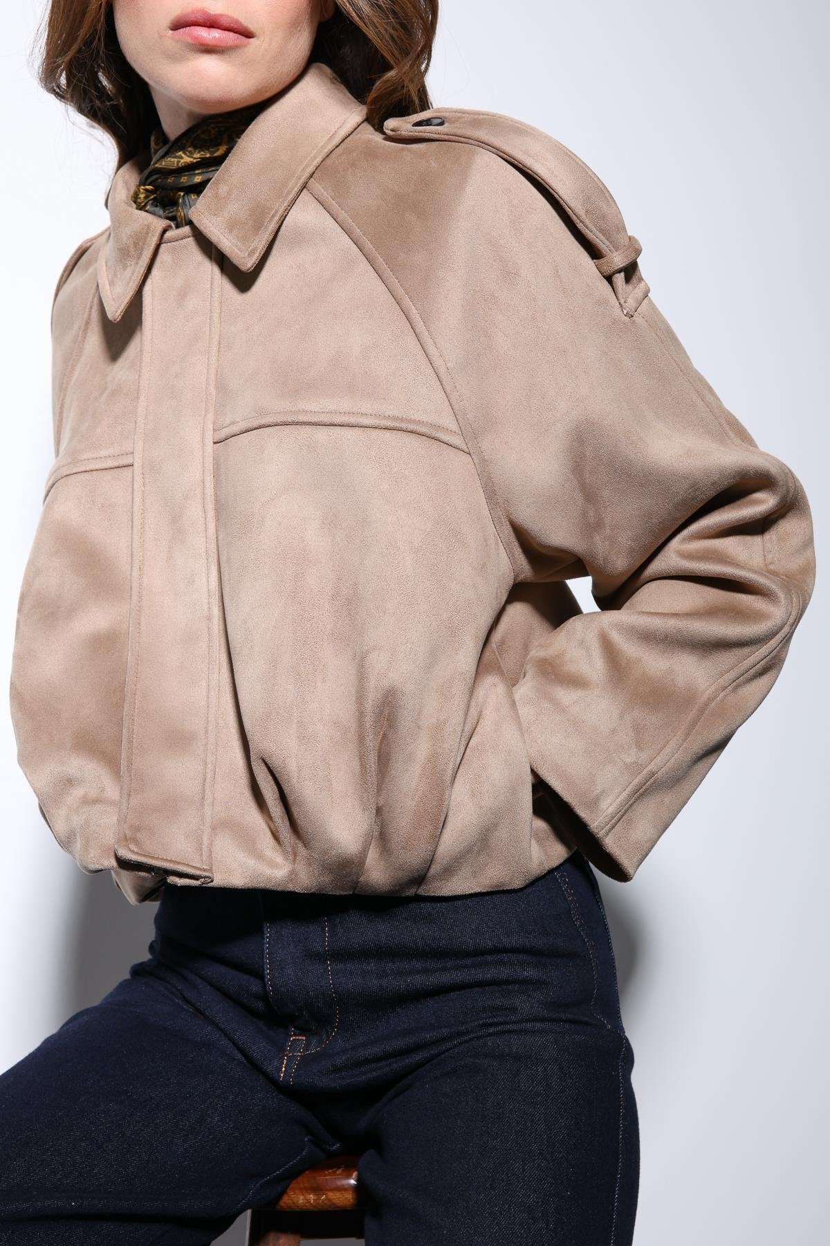 Antioch-Taş Süet Görünümlü Bomber Kadın Mont-Mont-5-Milagron.com