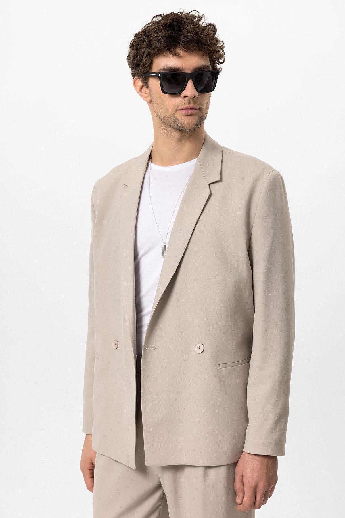 Antioch-Taş Tek Düğme Kruvaze Kapama Erkek Blazer Ceket-Ceket-3-Milagron.com