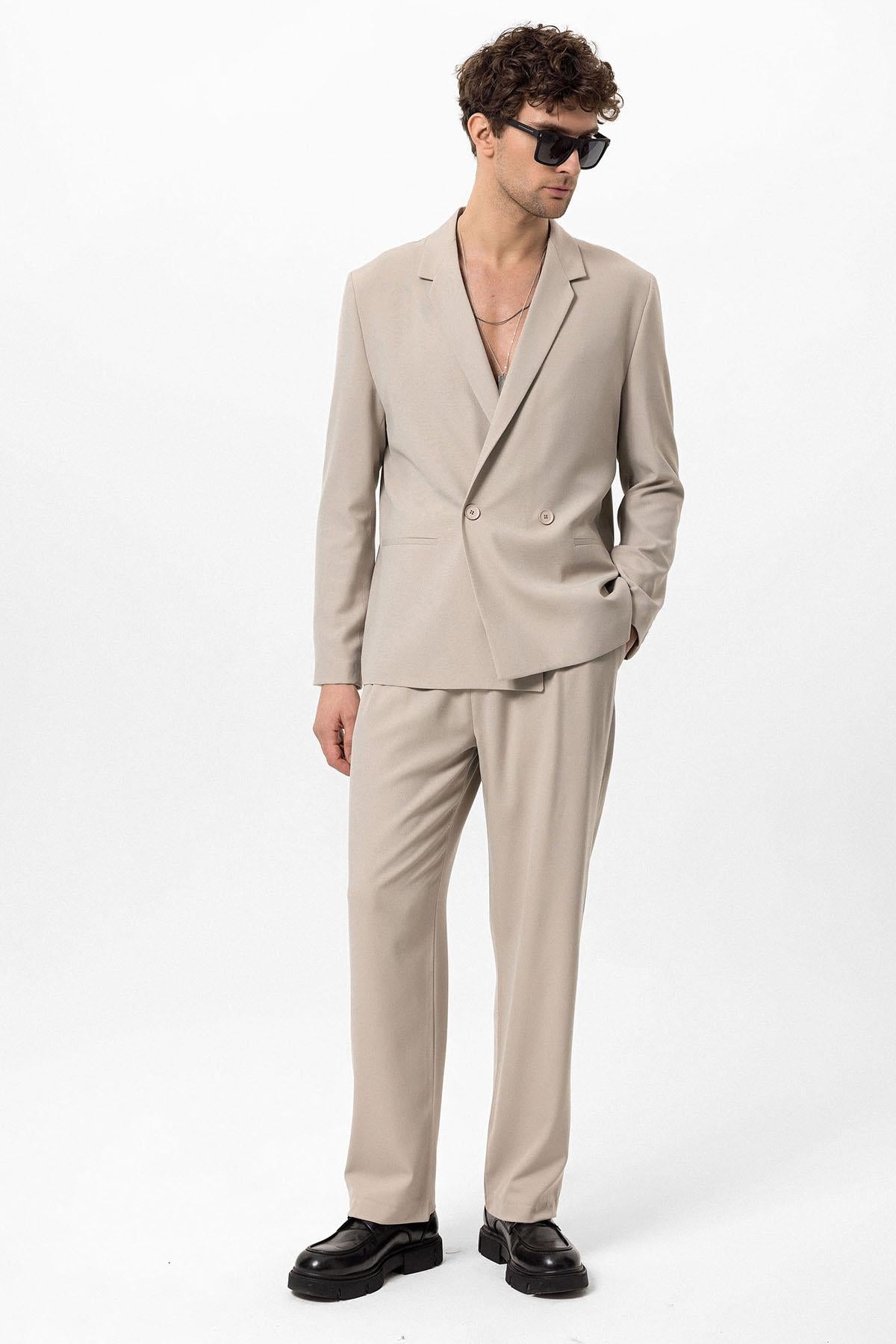 Antioch-Taş Tek Düğme Kruvaze Kapama Erkek Blazer Ceket-Ceket-4-Milagron.com