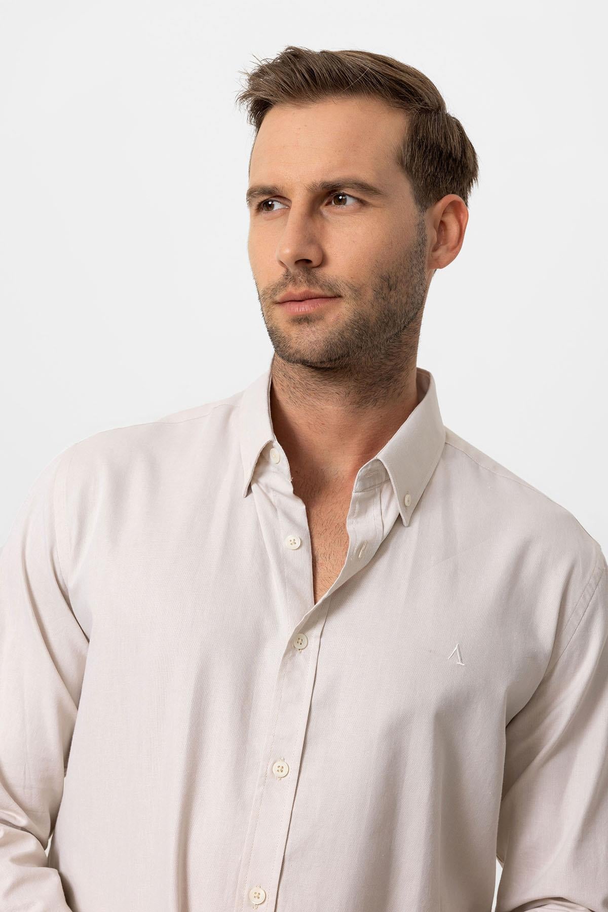 Antioch-Taş Yaka Düğmeli Slim Fit Erkek Gömlek-Gömlek-3-Milagron.com