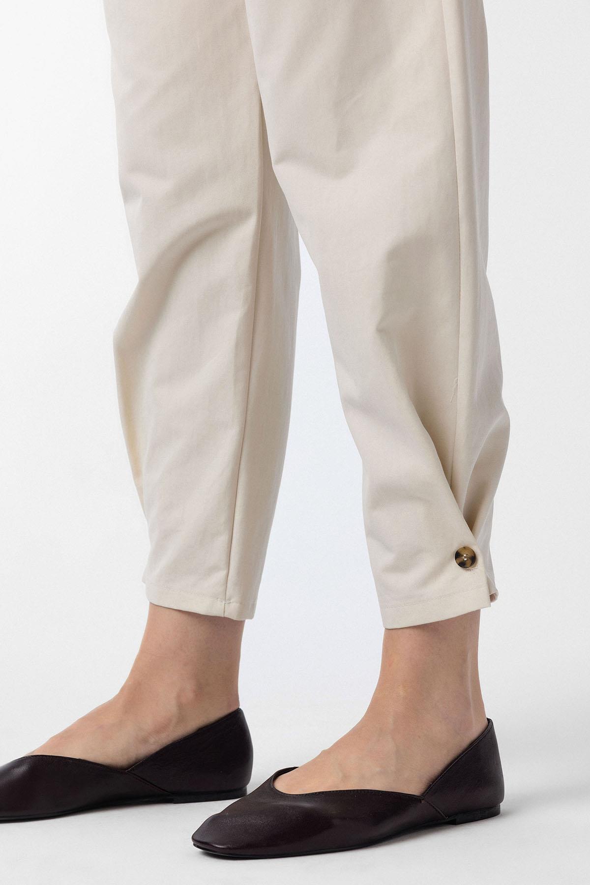 Antioch-Taş Yüksek Bel Paçası Düğmeli Fit Kadın Pantolon-Kumaş Pantolon-3-Milagron.com