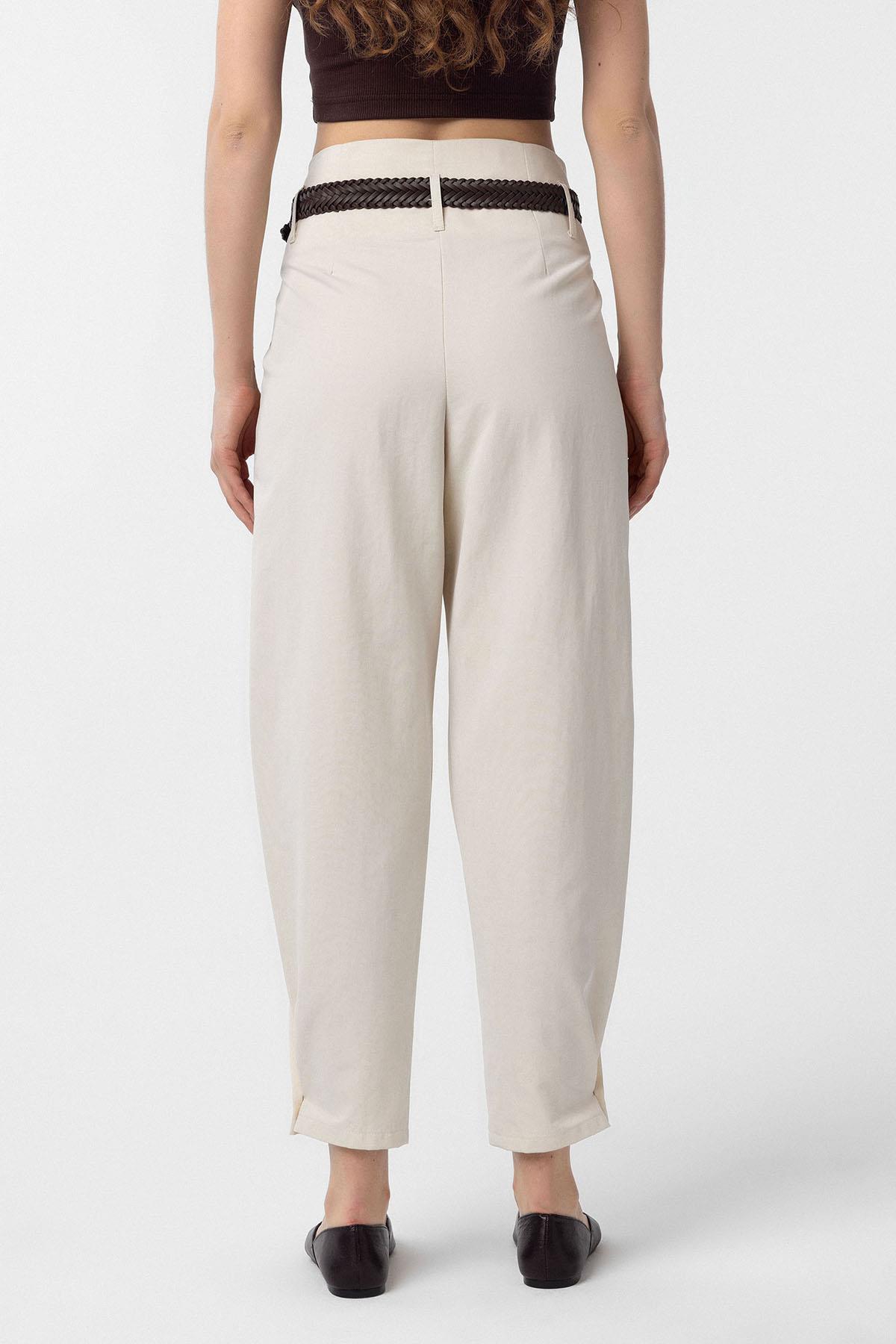 Antioch-Taş Yüksek Bel Paçası Düğmeli Fit Kadın Pantolon-Kumaş Pantolon-4-Milagron.com