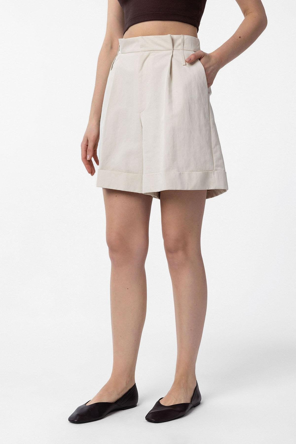 Antioch-Taş Yüksek Bel Pensli Kadın Bermuda Şort-Şort-1-Milagron.com