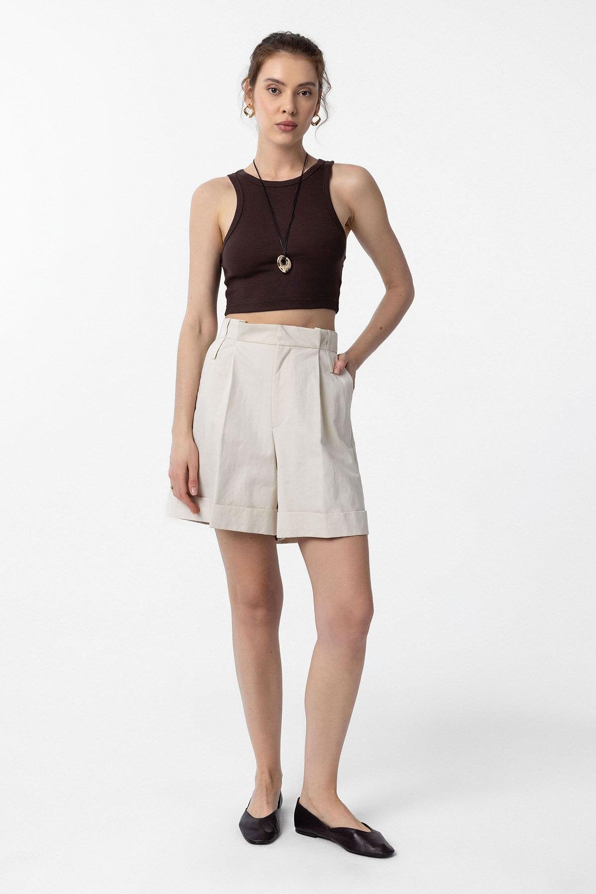 Antioch-Taş Yüksek Bel Pensli Kadın Bermuda Şort-Şort-2-Milagron.com