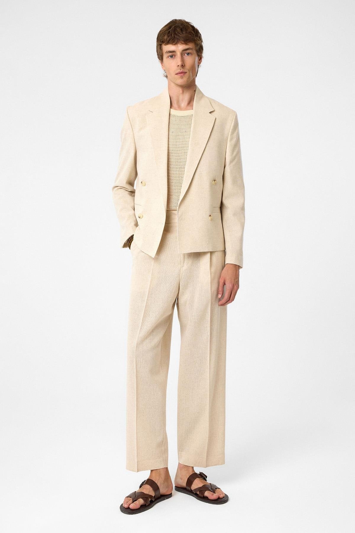 Antioch-Taş Yüksek Bel Pileli Relax Fit Erkek Pantolon-Kumaş Pantolon-3-Milagron.com