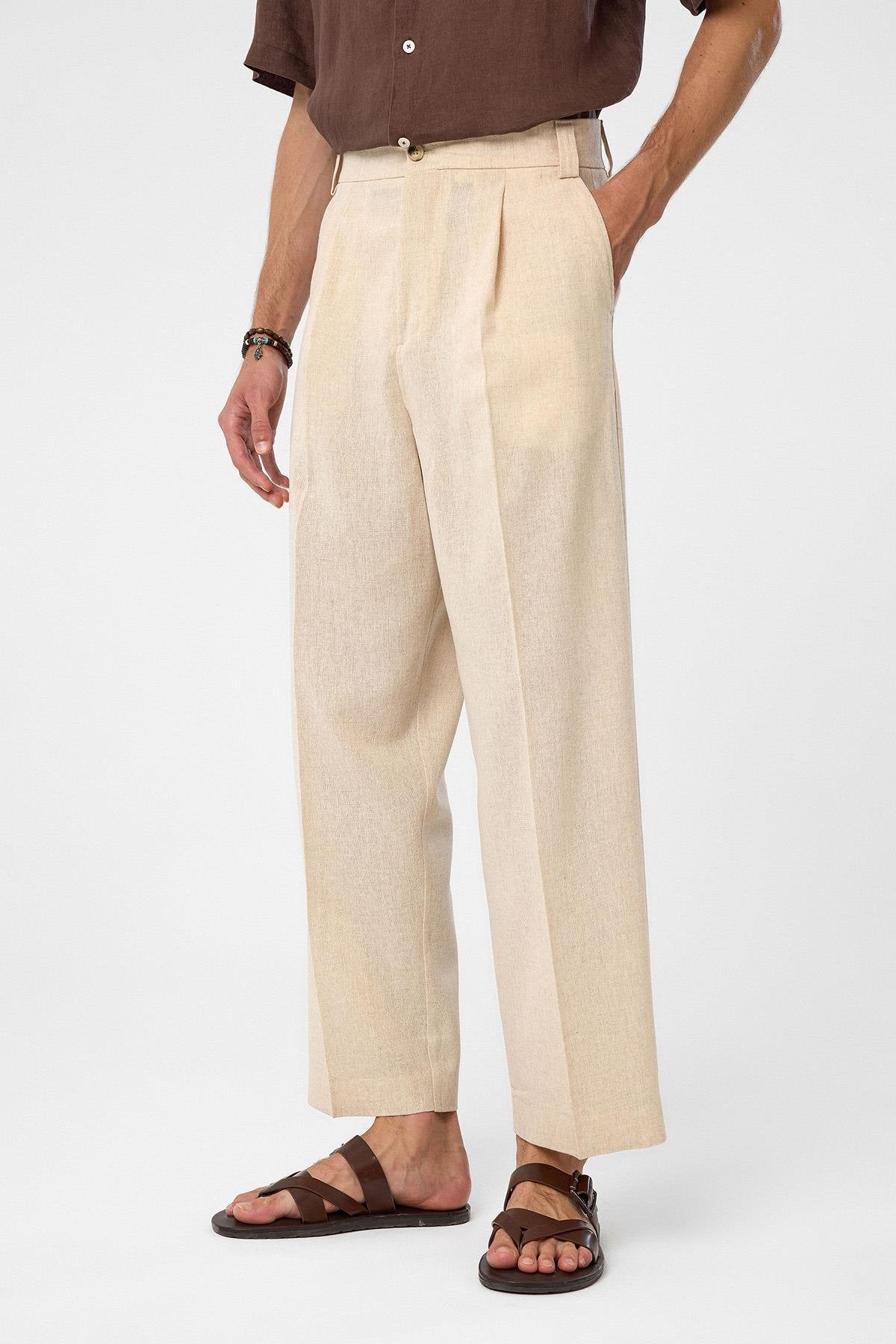 Antioch-Taş Yüksek Bel Pileli Relax Fit Erkek Pantolon-Kumaş Pantolon-4-Milagron.com