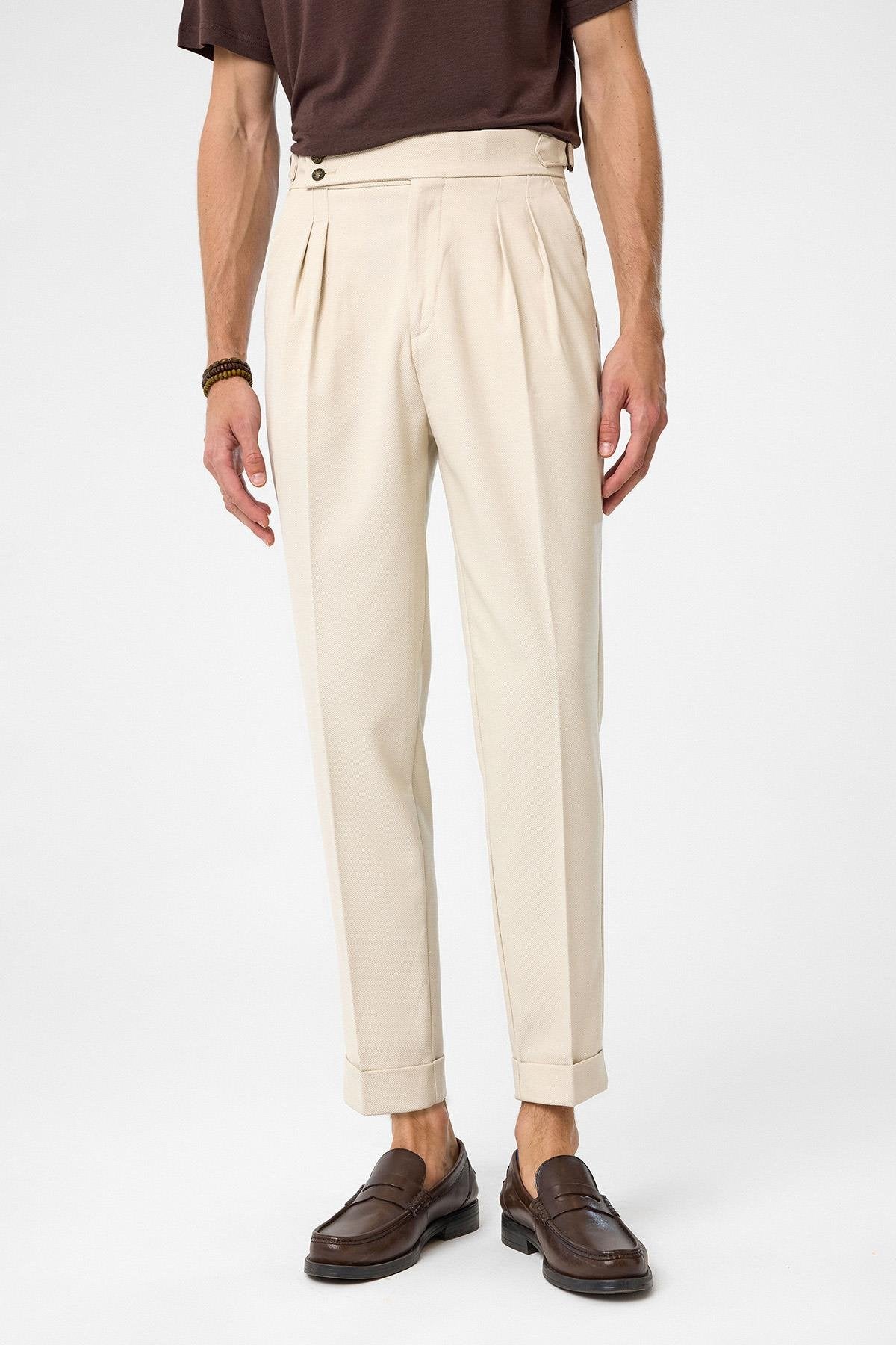 Antioch-Taş Yüksek Bel Yandan Tokalı Pileli Kumaş Pantolon-Kumaş Pantolon-1-Milagron.com