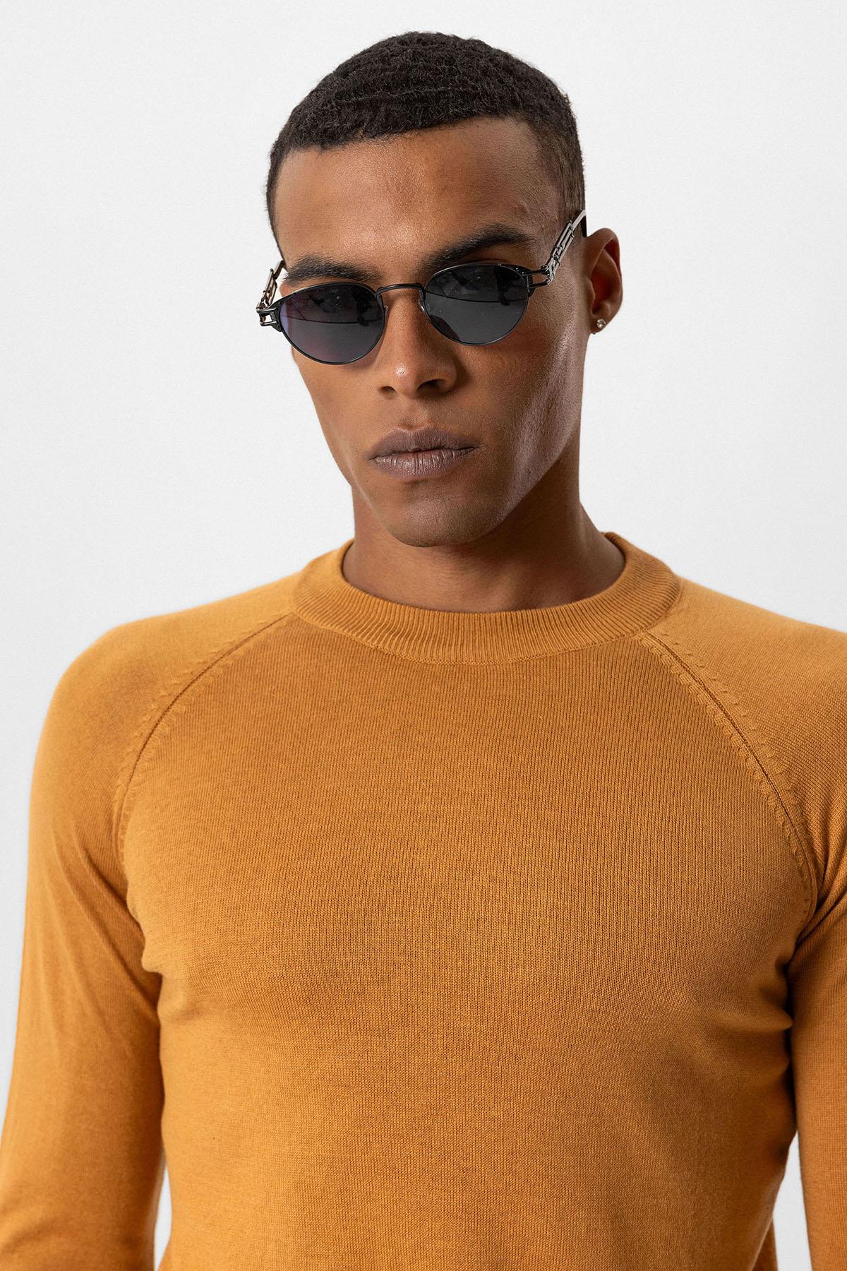 Antioch-Tütün Bisiklet Yaka Slim Fit Triko Kazak-Kazak & Triko-4-Milagron.com