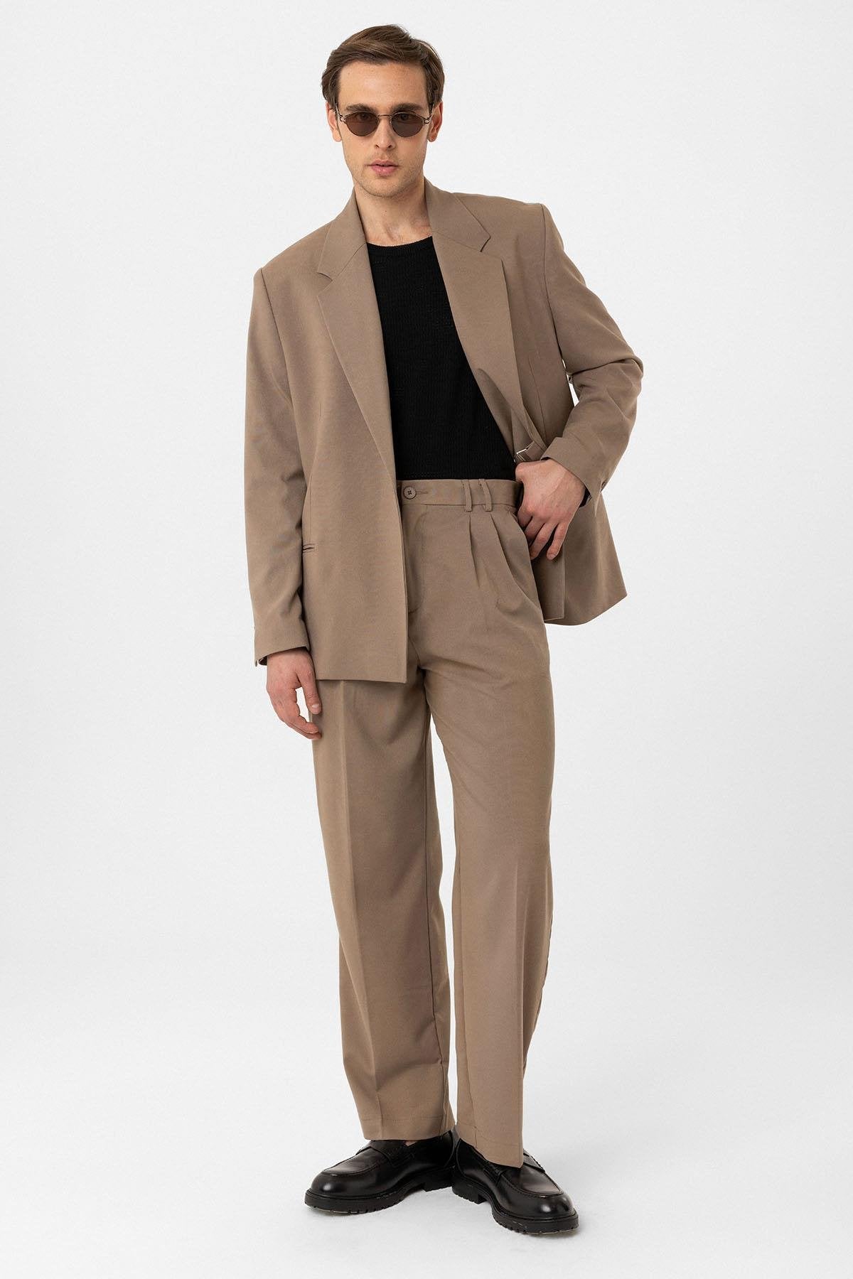 Antioch-Vizon Çift Pileli Baggy Fit Erkek Pantolon-Kumaş Pantolon-2-Milagron.com