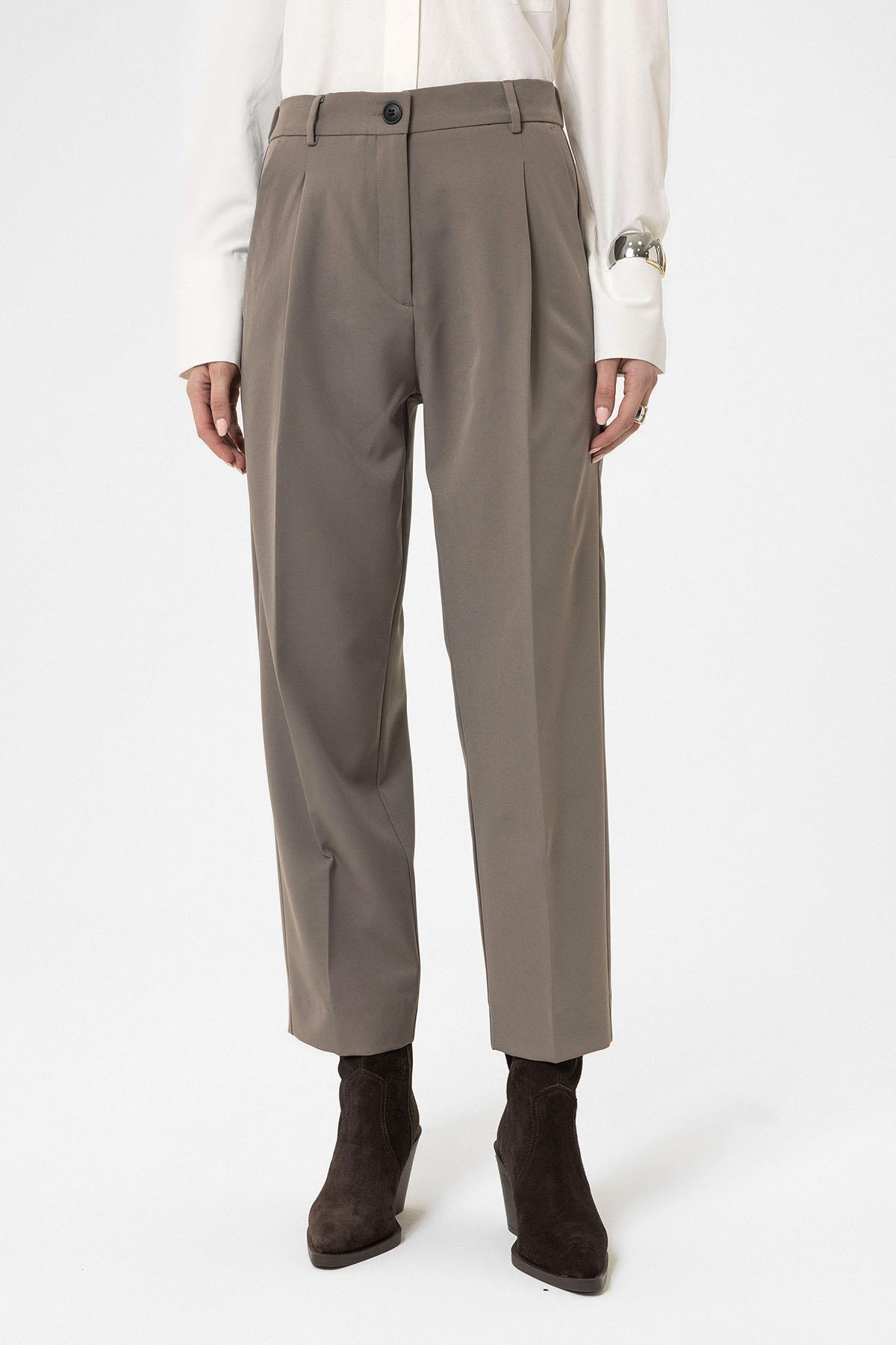 Antioch-Vizon Kadın Yüksek Bel Straight Fit Kısa Pantolon-Kumaş Pantolon-1-Milagron.com