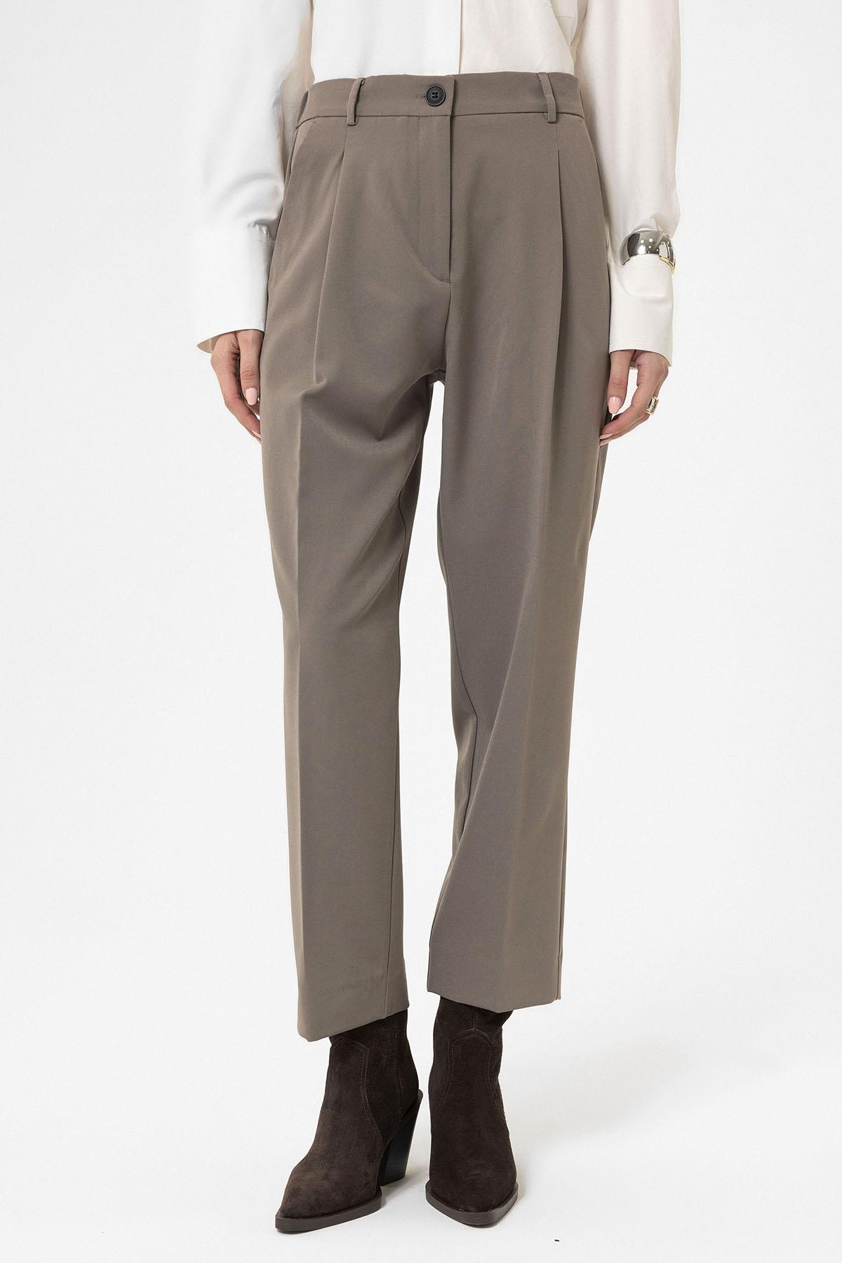 Antioch-Vizon Kadın Yüksek Bel Straight Fit Kısa Pantolon-Kumaş Pantolon-3-Milagron.com