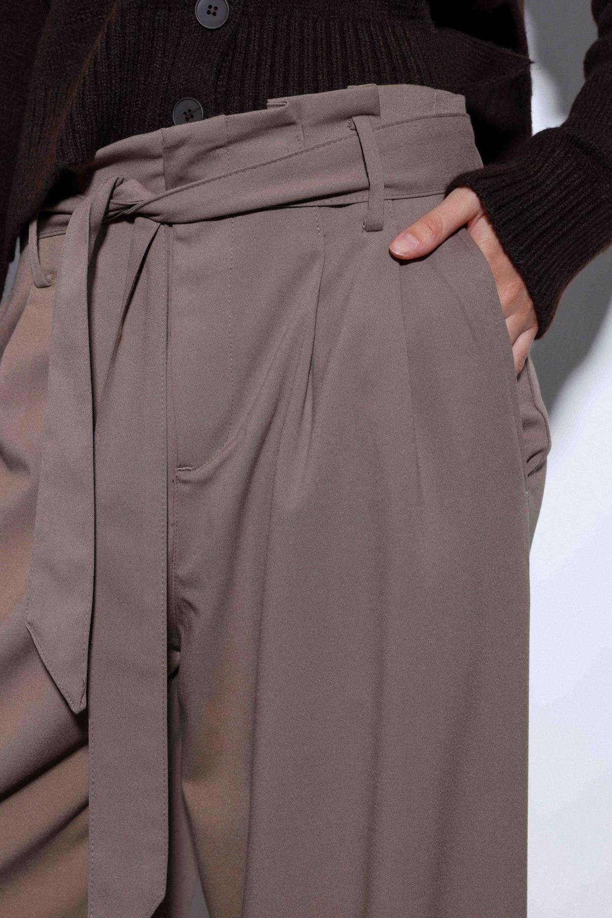 Antioch-Antioch Vizon Kemerli Pileli Geniş Kadın Pantolon-Kumaş Pantolon-8-Milagron.com