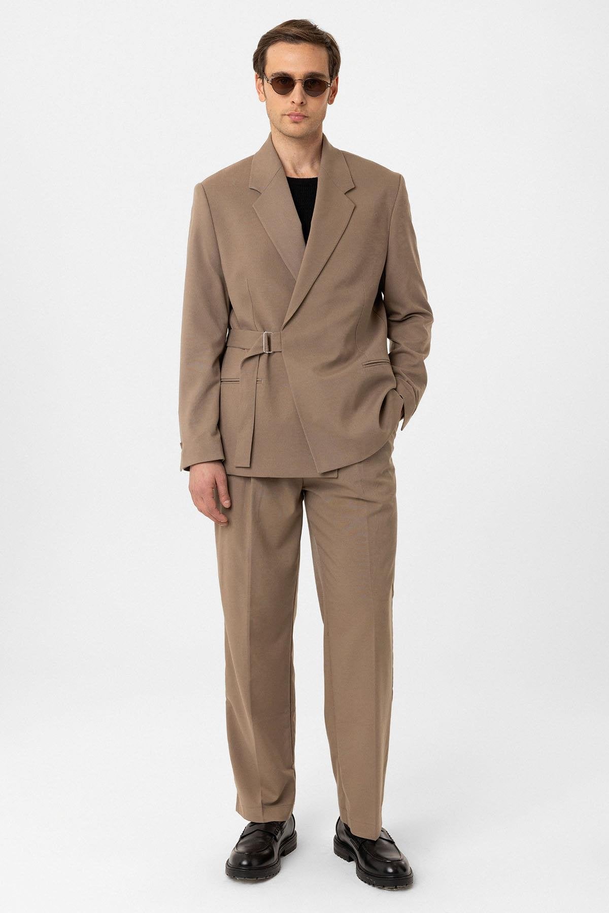 Antioch-Vizon Kuşaklı Relax Fit Erkek Blazer Ceket-Blazer Ceket-3-Milagron.com