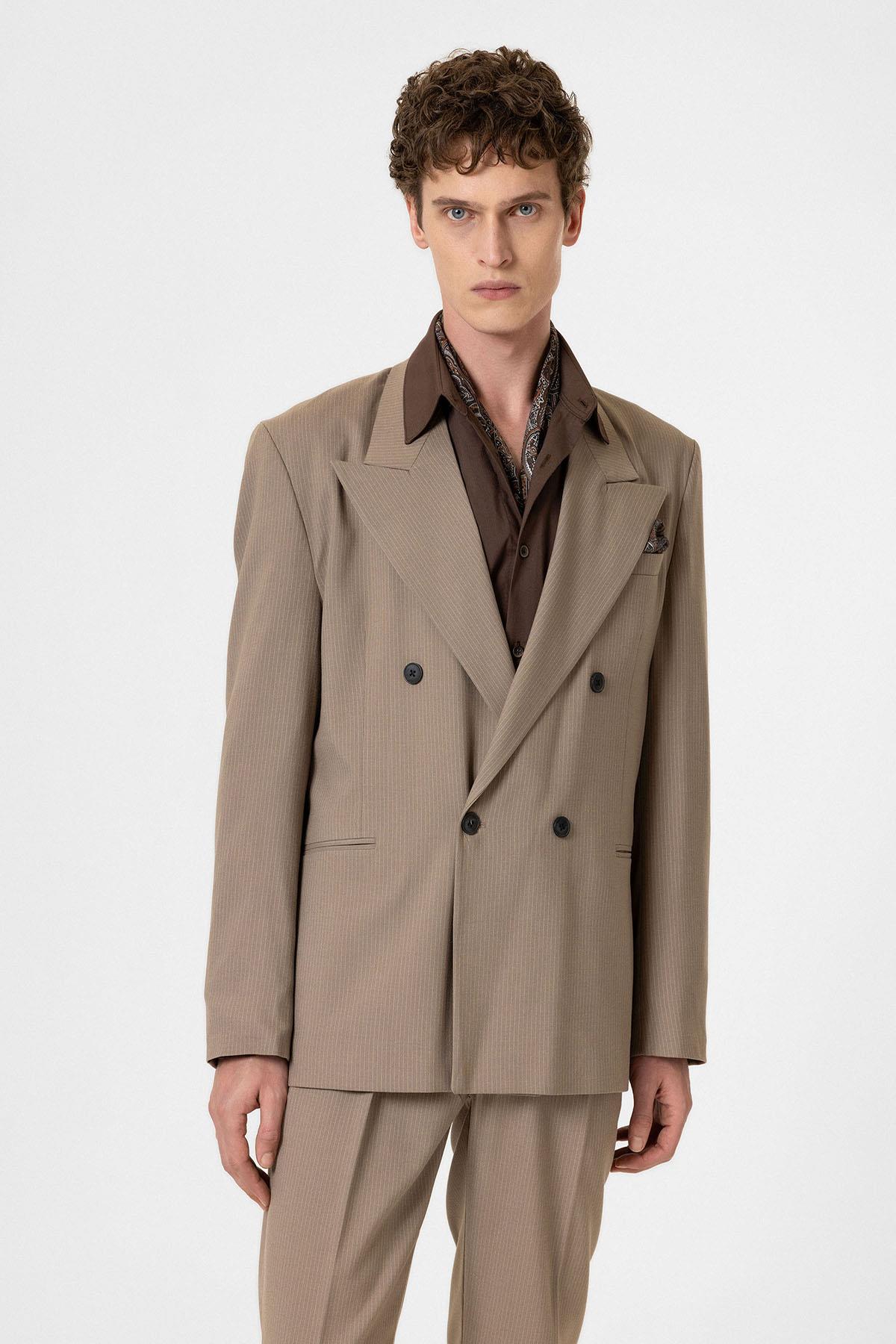 Antioch-Vizon Rahat Kruvaze Çizgili Erkek Blazer Ceket-Ceket-4-Milagron.com