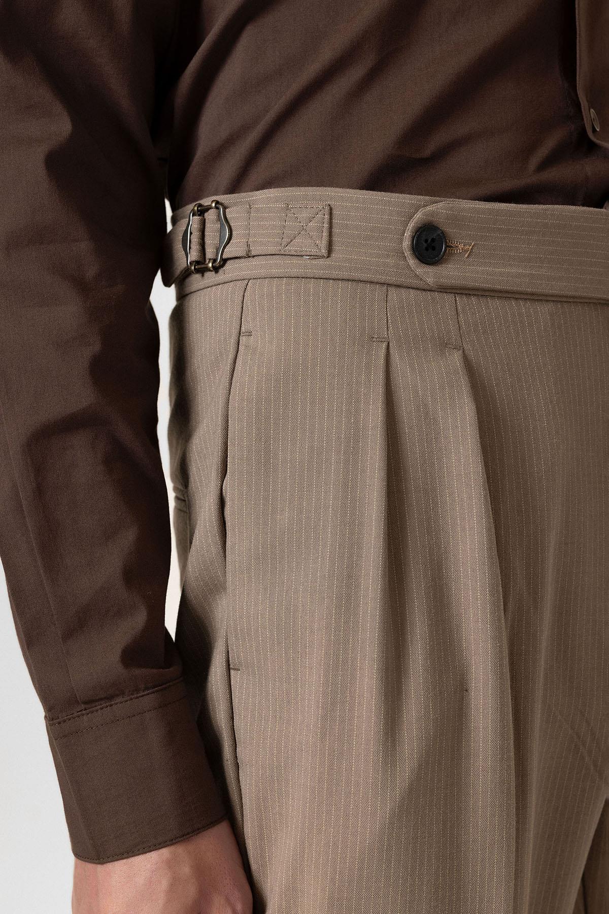 Antioch-Vizon Yüksek Bel Çizgili Duble Paça Erkek Pantolon-Kumaş Pantolon-2-Milagron.com