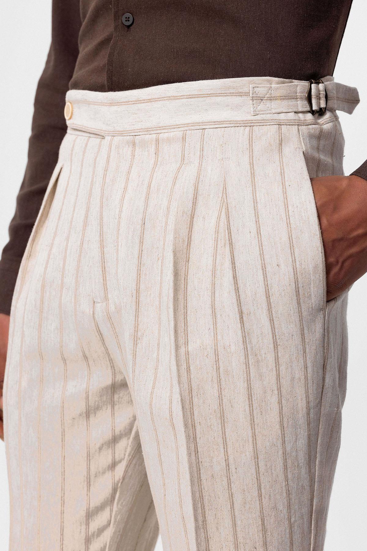 Antioch-Vizon Yüksek Bel Keten Karışımlı Erkek Pantolon-Pantolon-3-Milagron.com