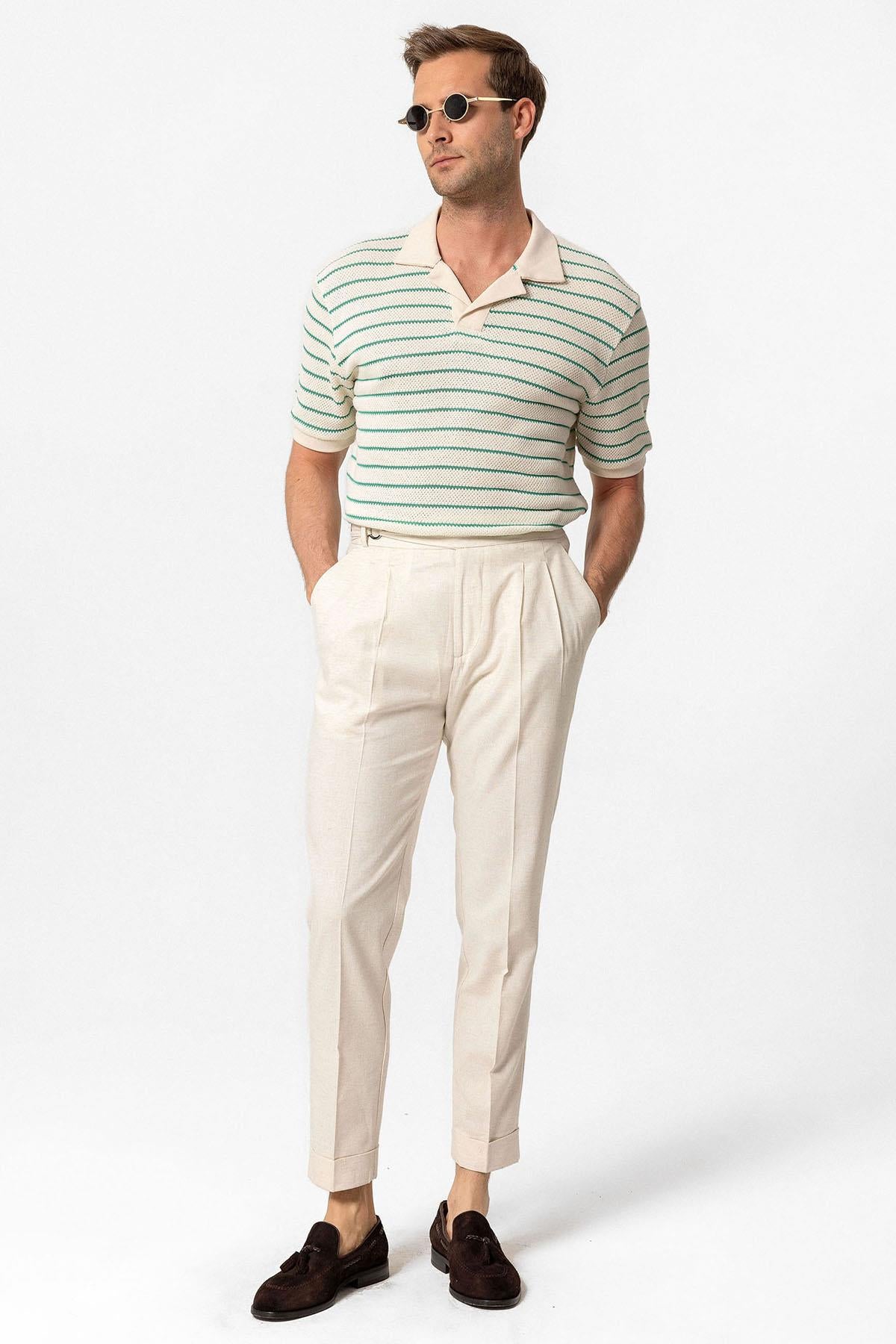 Antioch-Yeşil Apaş Yaka Çizgili örme Erkek T Shirt-T-Shirts-2-Milagron.com