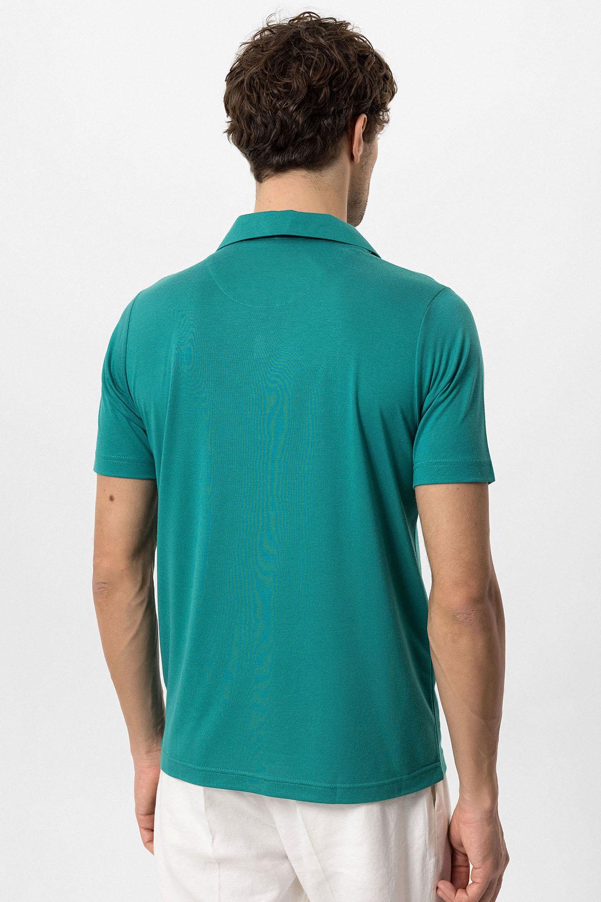 Antioch-Yeşil Apaş Yaka Regular Fit Erkek T Shirt-T-Shirts-5-Milagron.com