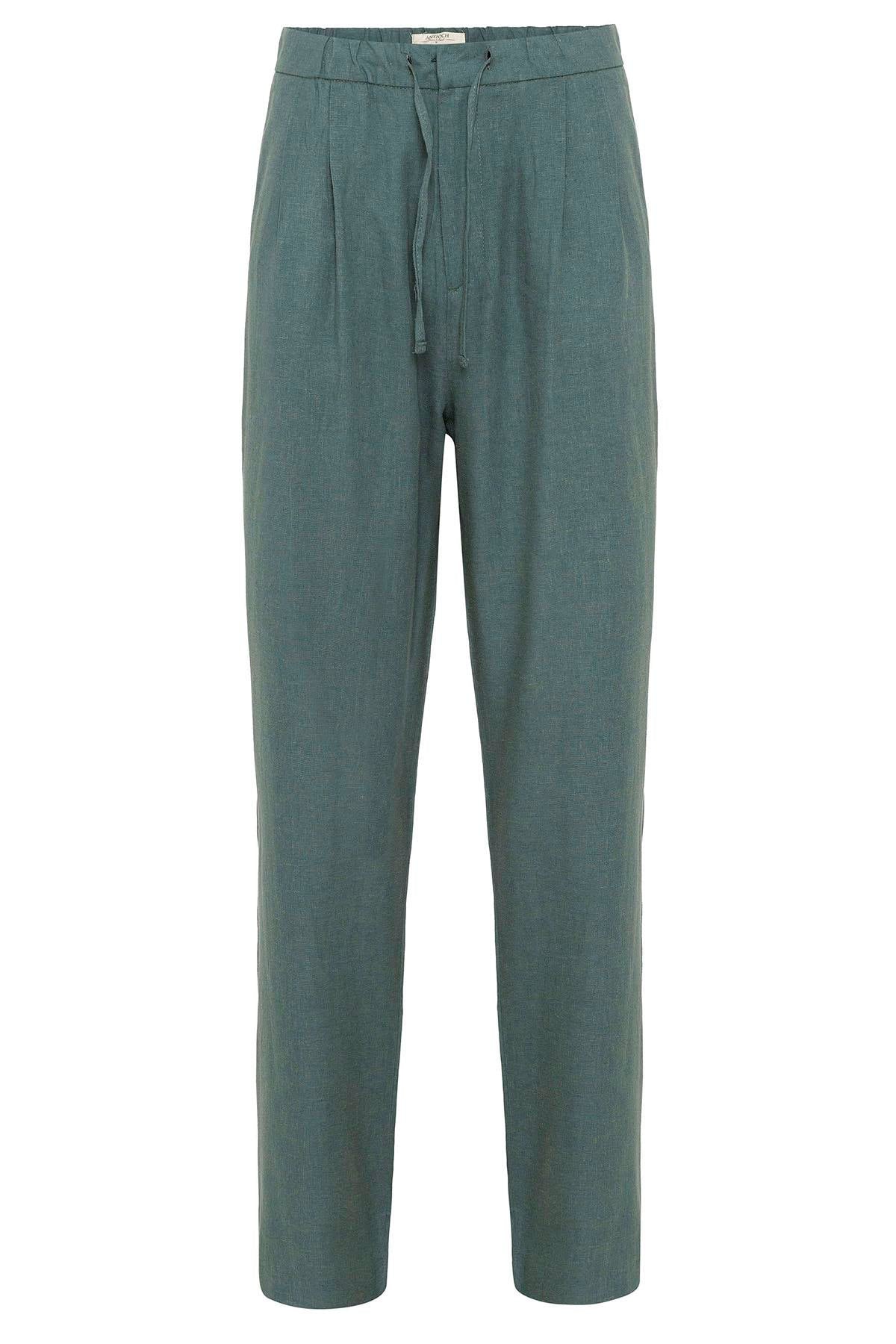 Antioch-Yeşil Bel Bağlamalı Keten Karışımlı Baggy Erkek Pantolon-Pantolon-6-Milagron.com