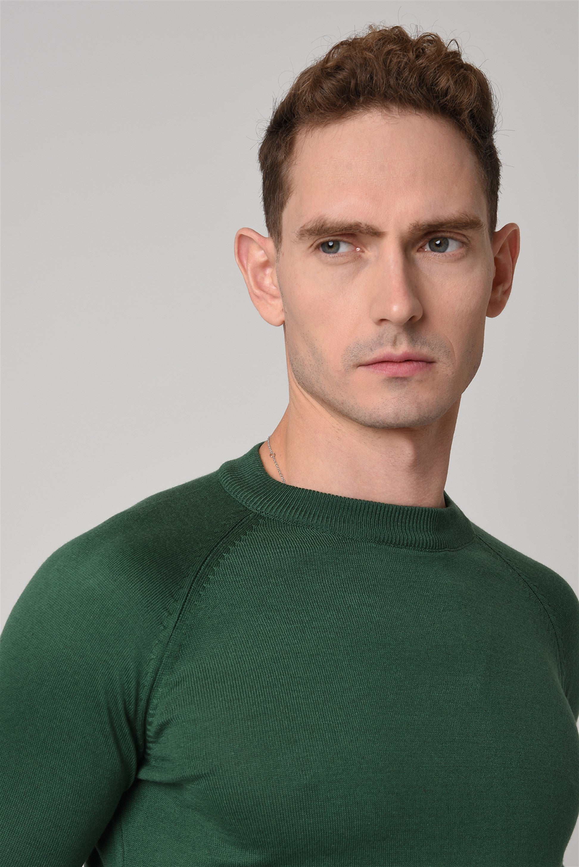 Antioch-Yeşil Bisiklet Yaka Slim Fit Triko Kazak-Kazak & Triko-3-Milagron.com