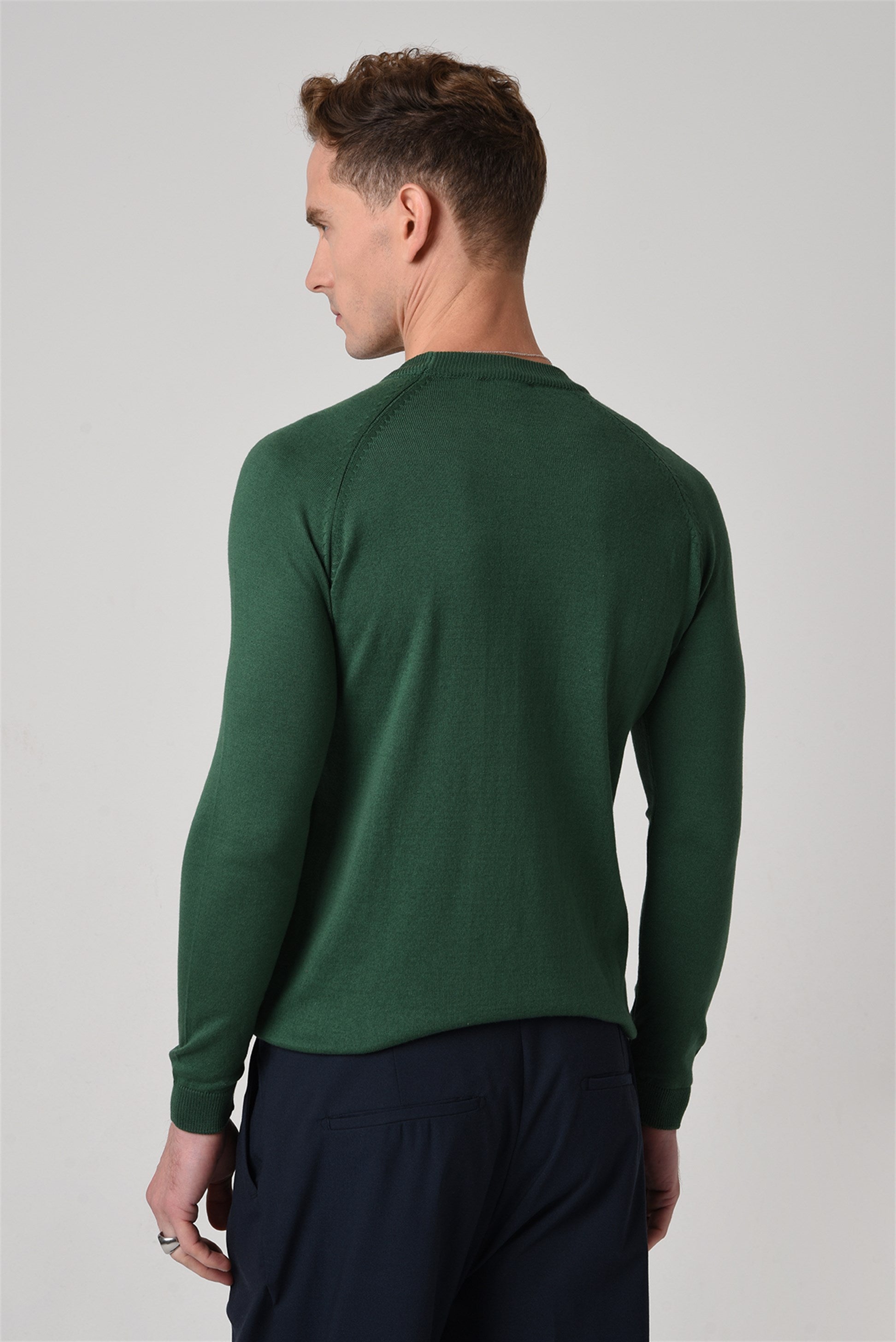 Antioch-Yeşil Bisiklet Yaka Slim Fit Triko Kazak-Kazak & Triko-4-Milagron.com