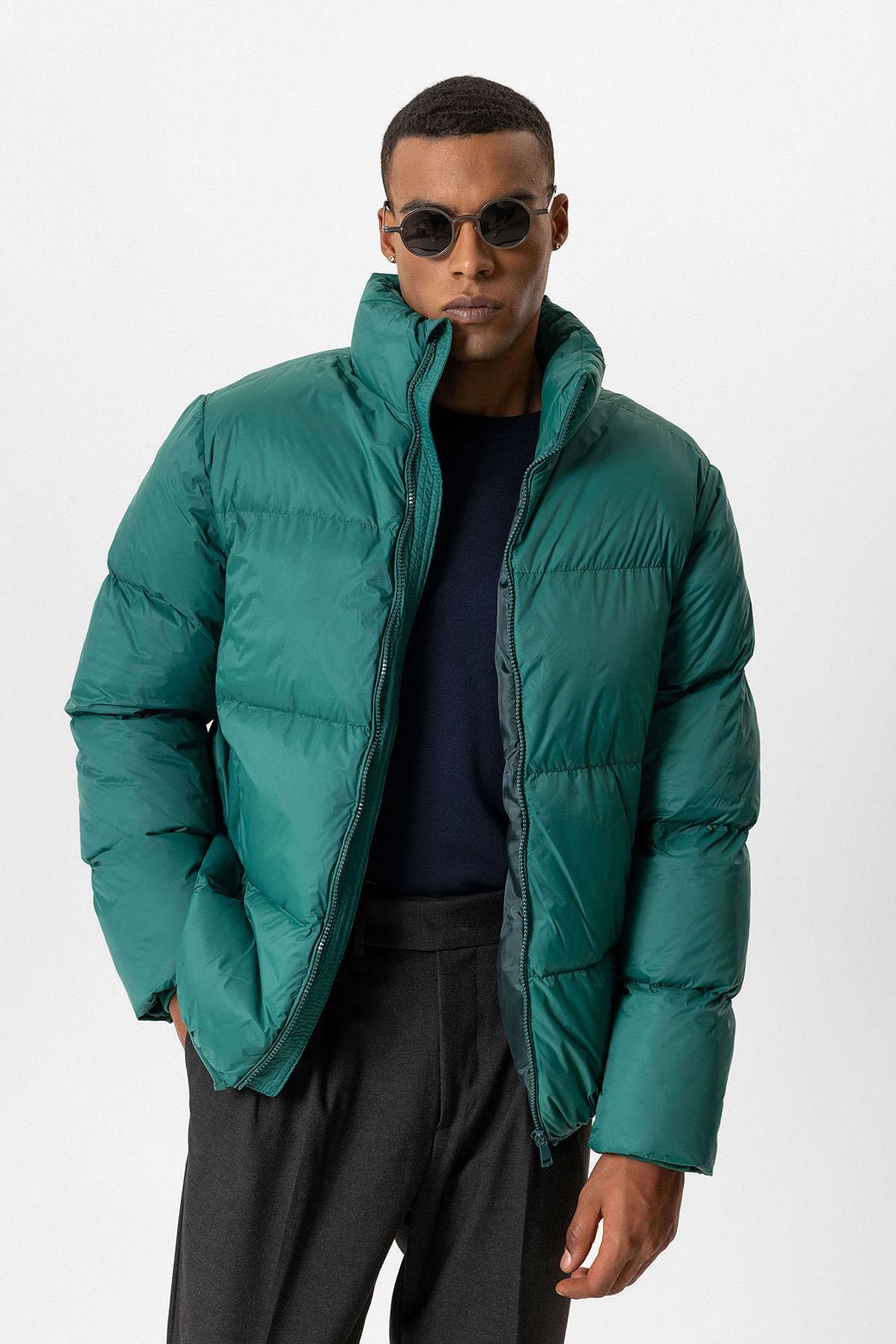 Antioch-Yeşil Dik Yaka Kauçuk Şişme Mont-Mont-1-Milagron.com