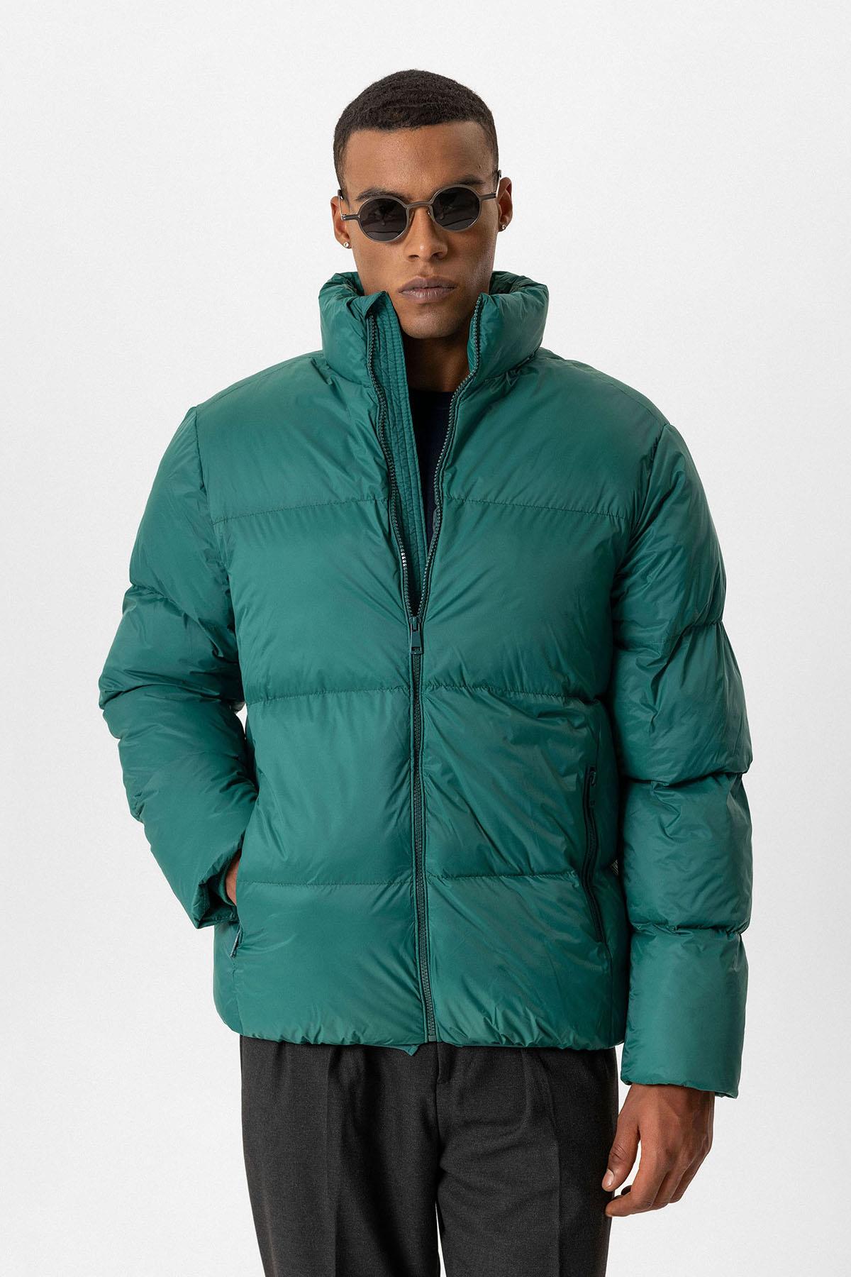 Antioch-Yeşil Dik Yaka Kauçuk Şişme Mont-Mont-4-Milagron.com