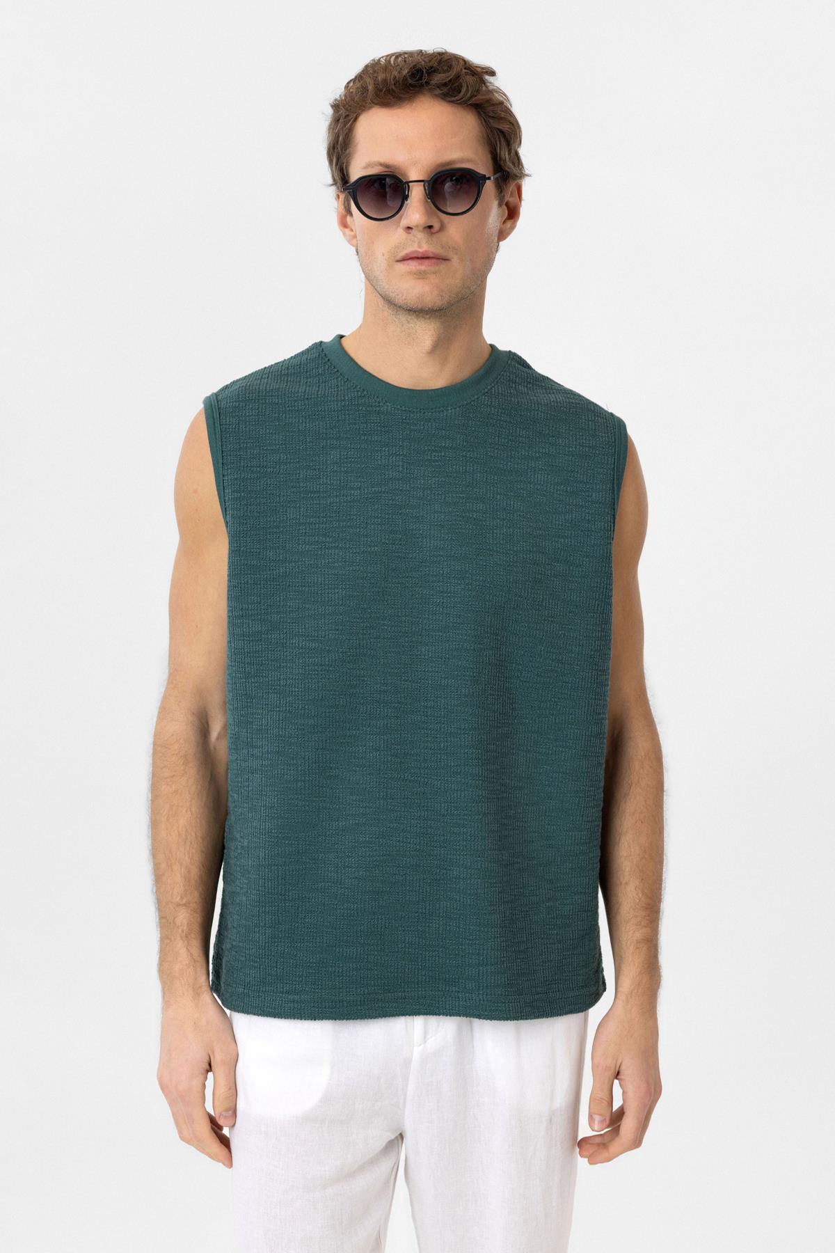 Antioch-Yeşil Regular Fit Dokulu Erkek Kolsuz T Shirt-T-Shirts-3-Milagron.com