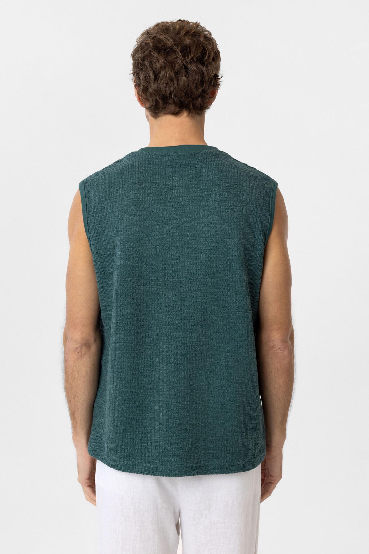 Antioch-Yeşil Regular Fit Dokulu Erkek Kolsuz T Shirt-T-Shirts-4-Milagron.com