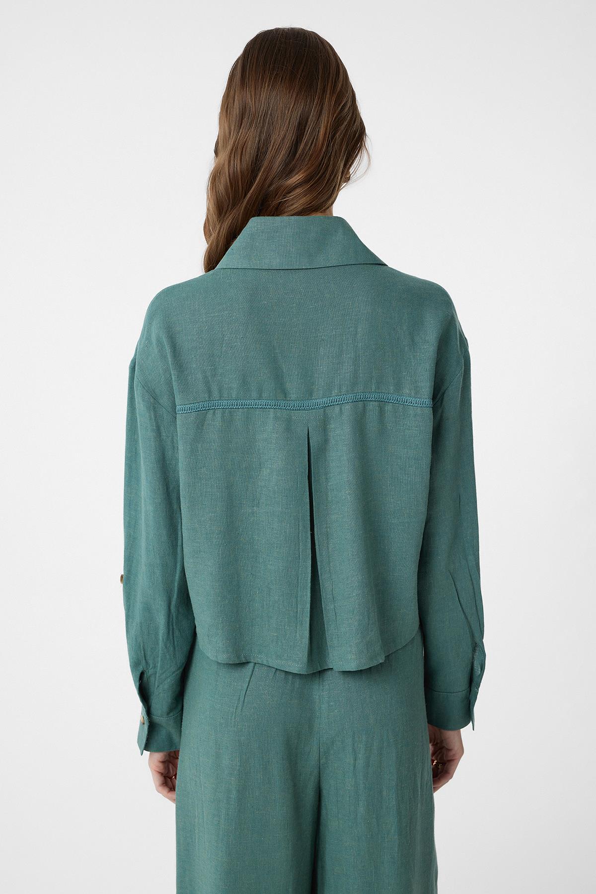 Antioch-Yeşil Şeritli Kadın Gömlek-Gömlek-5-Milagron.com