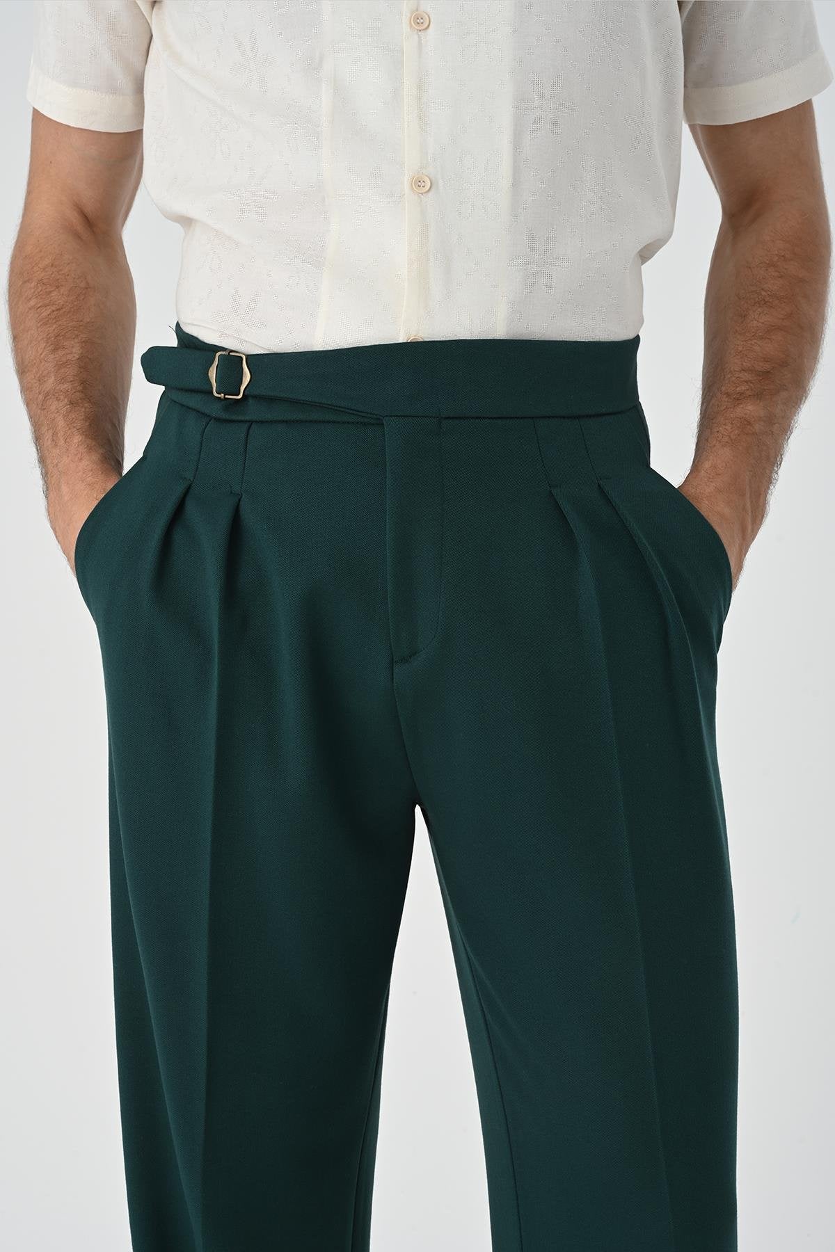 Antioch-Zümrüt Toka Detaylı Pileli Yüksek Bel Erkek Pantolon-Kumaş Pantolon-6-Milagron.com