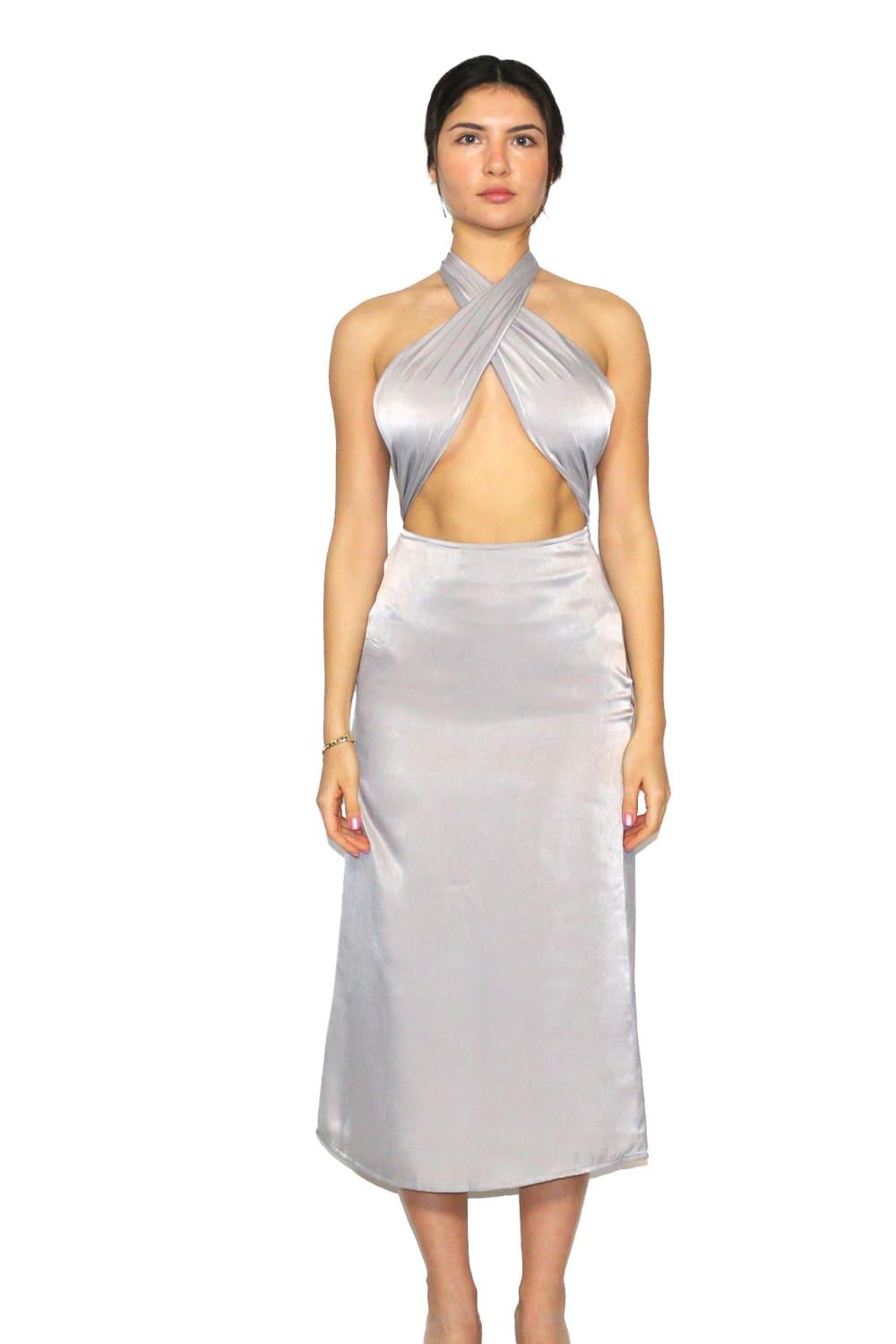 Antoa-Jessy Saten Boyundan Bağlamalı Elbise-Elbise-1-Milagron.com