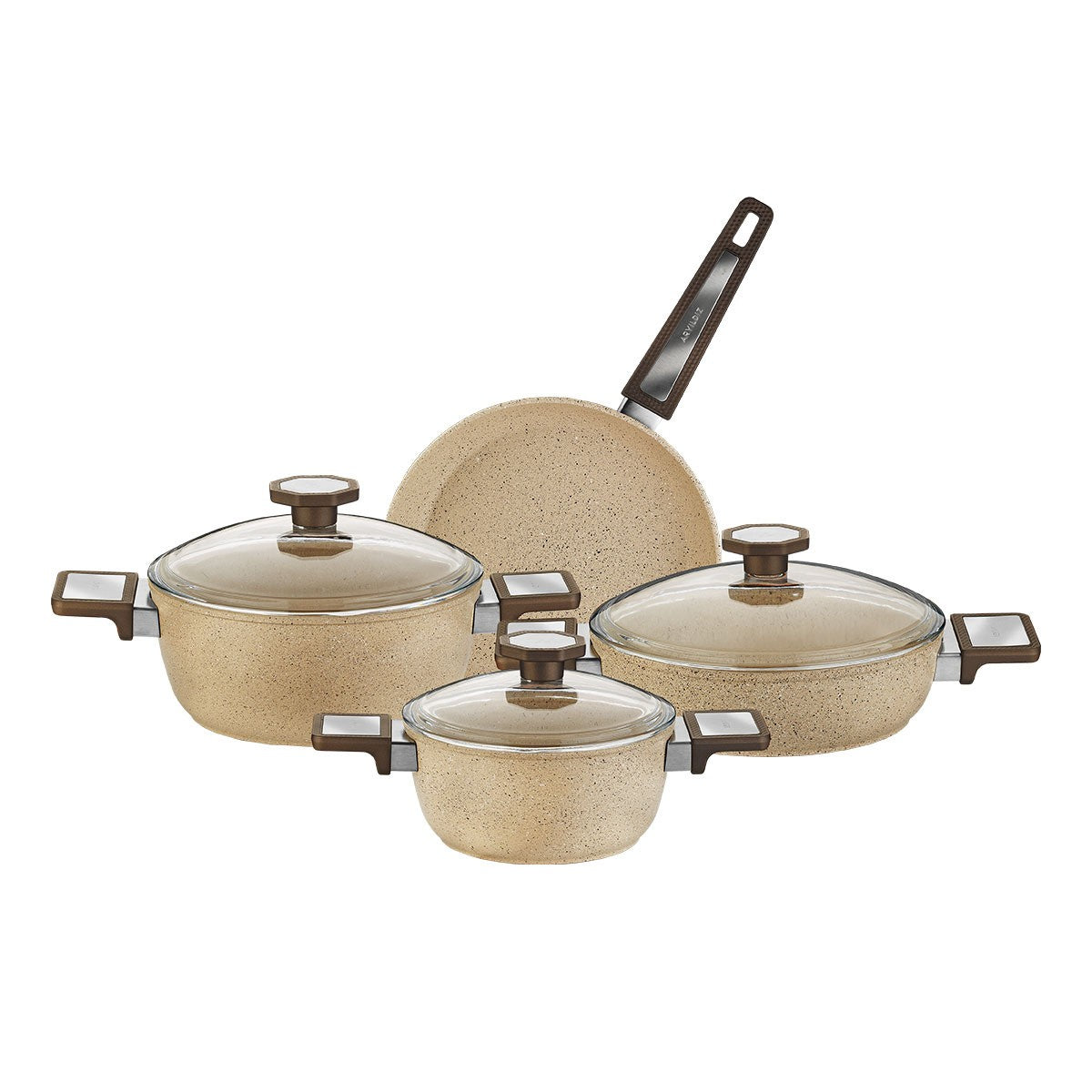 Aryıldız Vortex Cappuccino 7 Parça Granit Tencere Seti Ar260210