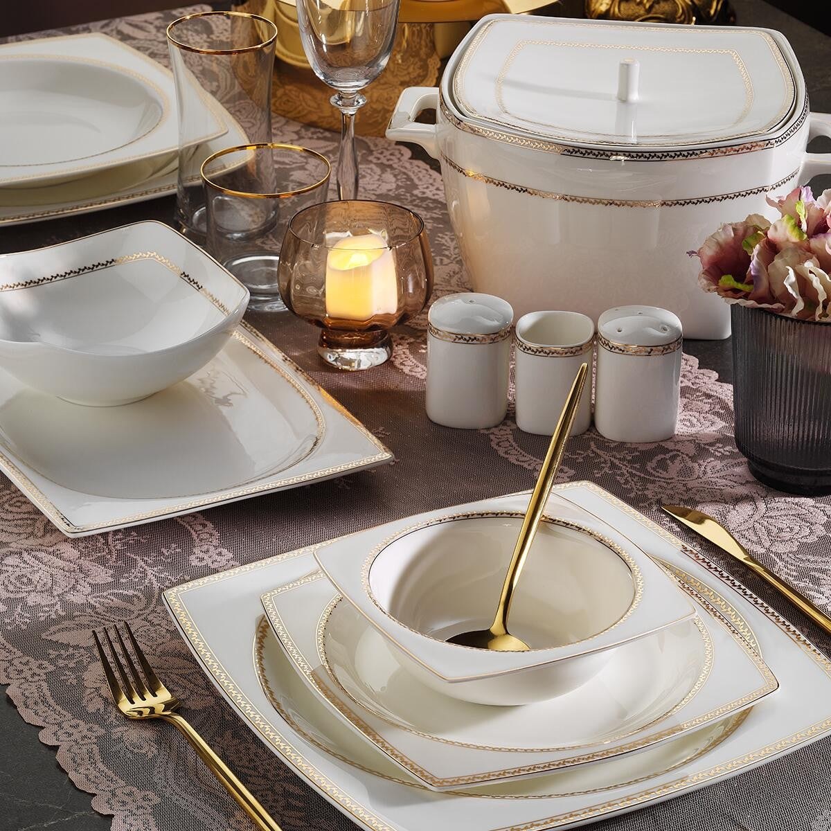 Aryıldız Yemek Takımı 60 Parça Square Porselen Yemek Takımı Ar31037