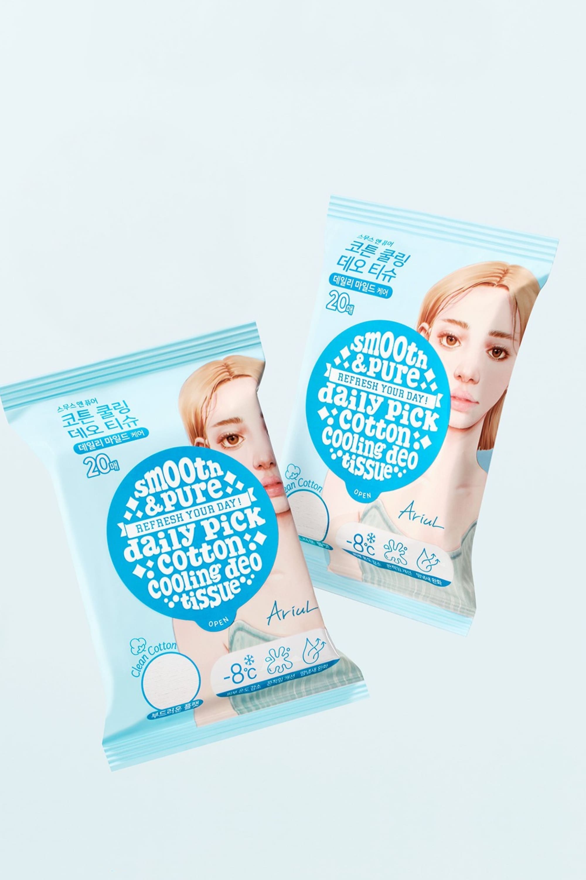 Ariul Smooth & Pure Cotton Cooling Deo Tissue (20 Pcs) - Cilt Serinletici, Koku Önleyen & Multi Fonksiyonel Vegan Deodorant Mendil