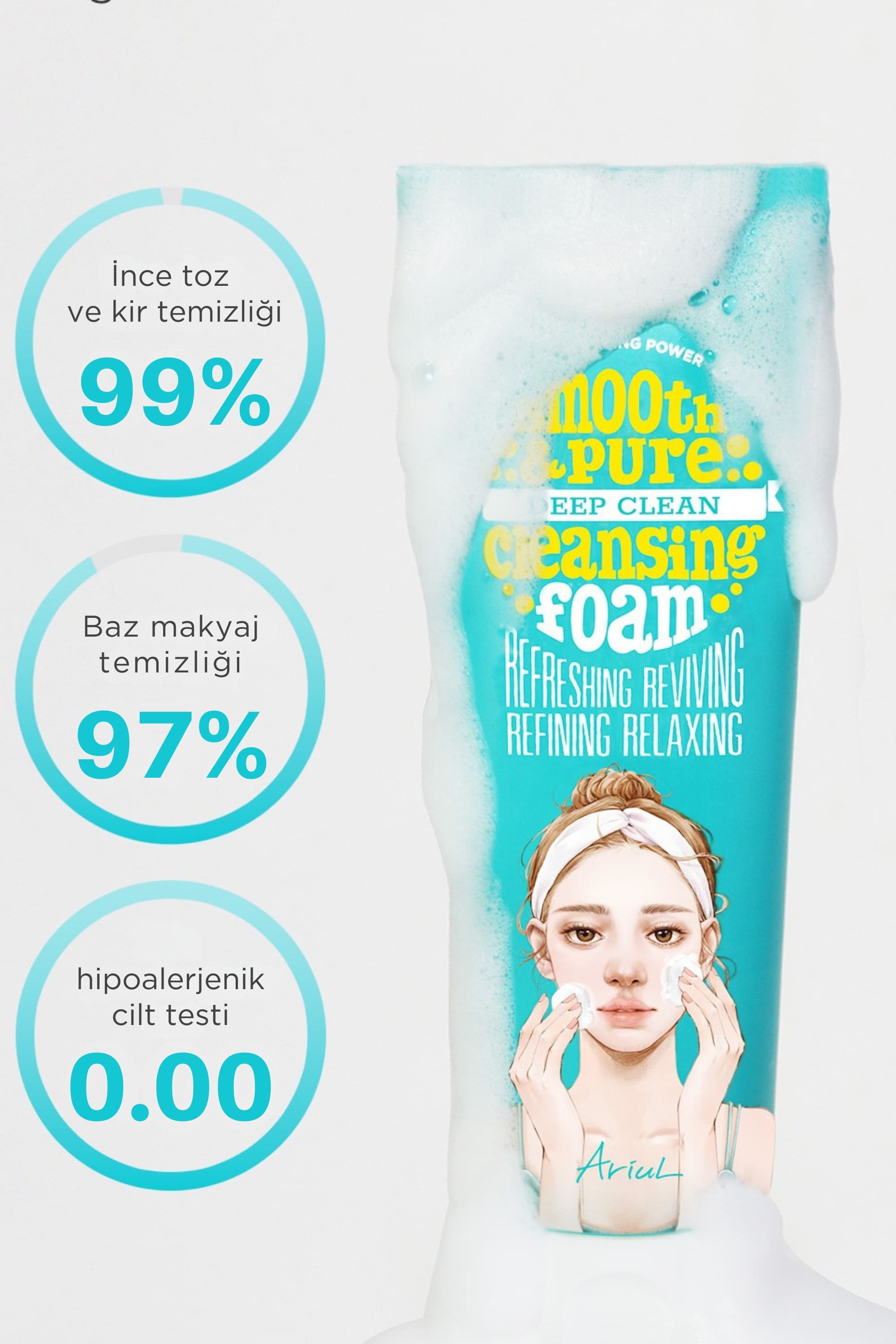 Ariul Smooth & Pure Deep Clean Cleansing Foam 120Ml - Bitki Özlü Arındırıcı Doğal Cilt Temizleme Köpüğü