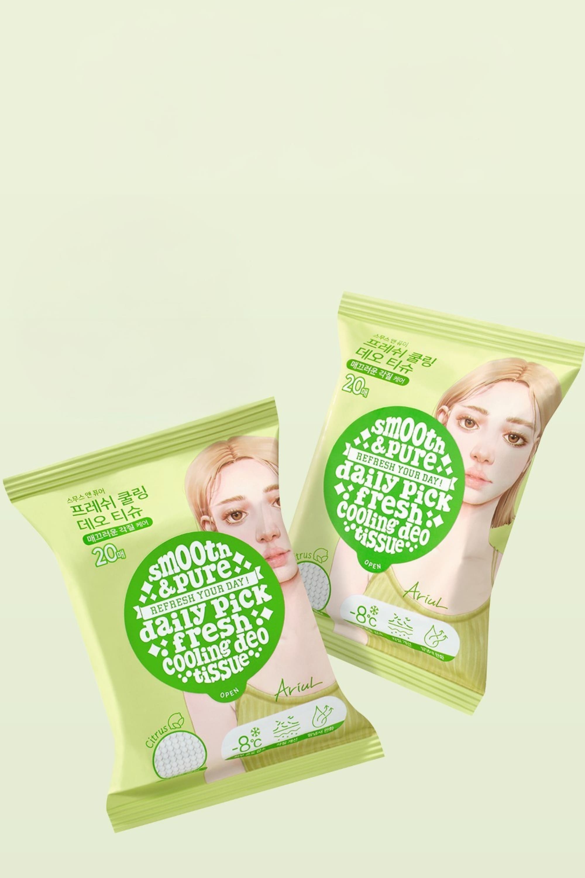Ariul Smooth & Pure Fresh Cooling Deo Tissue (20 Pcs) - Cilt Serinletici, Turunçgil Kokulu & Multi Fonksiyonel Vegan Deodorant Mendil