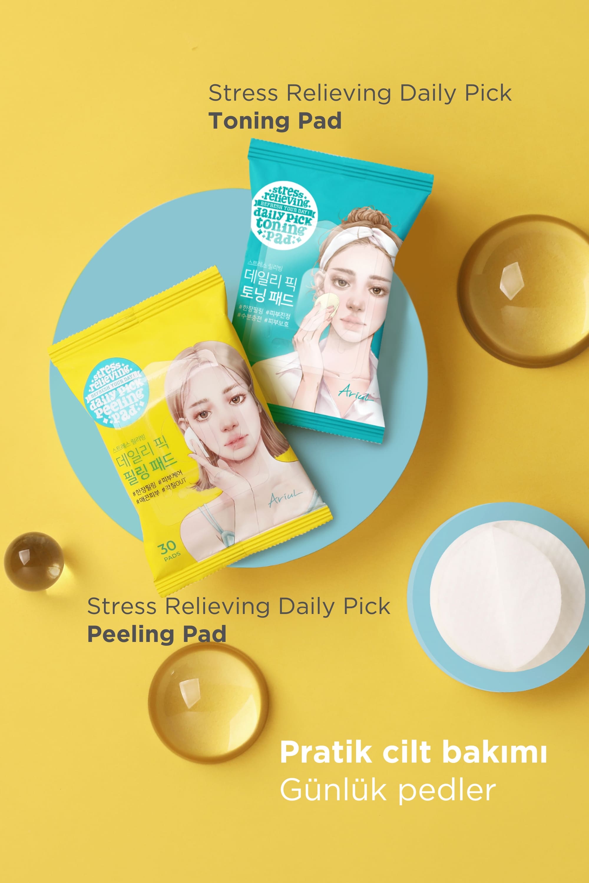Ariul Stress Relieving Daily Pick Toning Pad 30 Pads - Cica Özlü Sakinleştirici Günlük Vegan Cilt Pedi