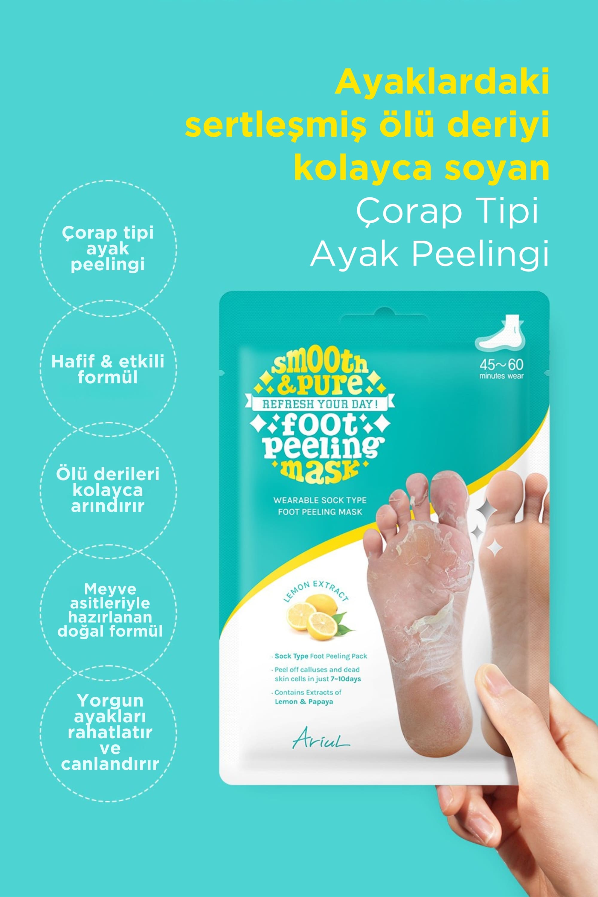 Ariul Smooth & Pure Foot Peeling Mask Sheet 2 Pairs - Çorap Tipi Yenileyici Ayak Peeling Maskesi 2 Çift (4 Adet)