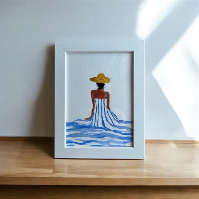 Art Projects-Blue Siesta Figürlü Suluboya El Yapımı Çerçeveli Resim-Resim-2-Milagron.com
